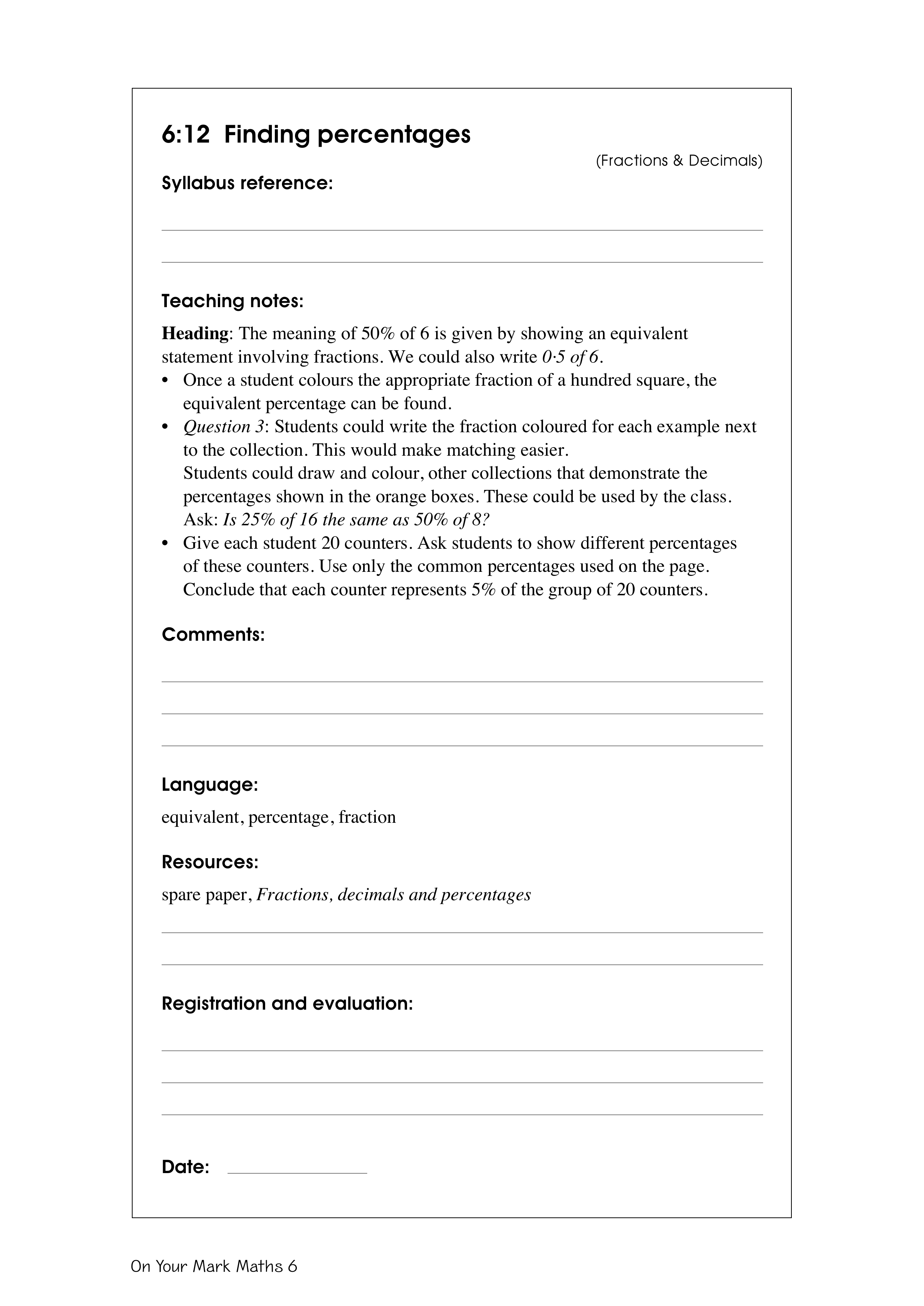 Finding percentages — worksheet preview