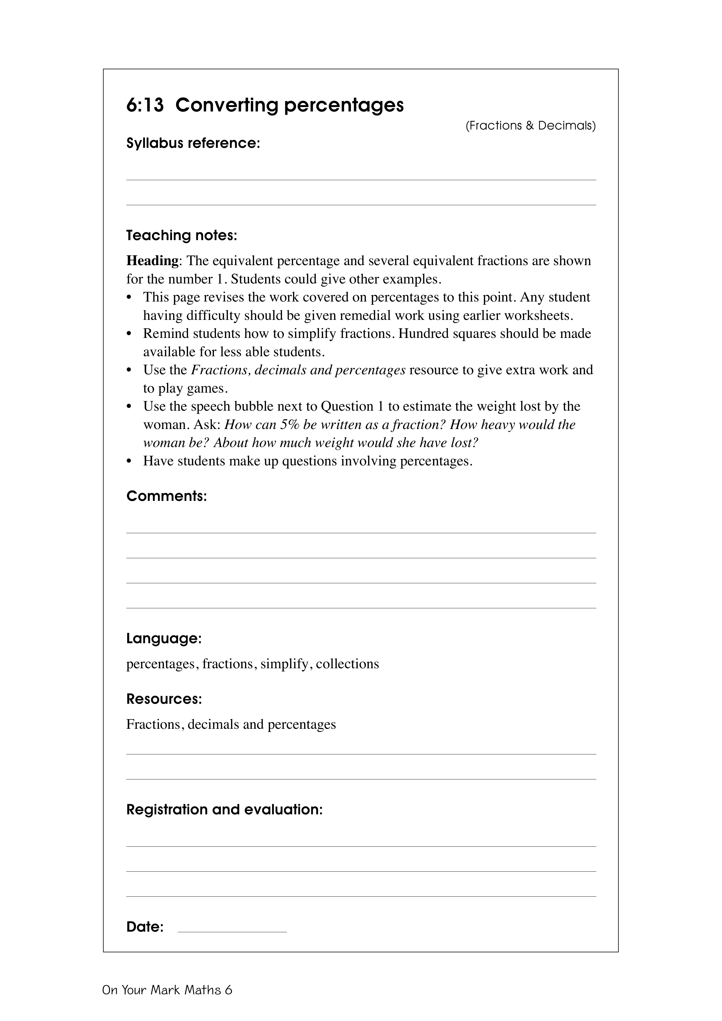Converting percentages — worksheet preview