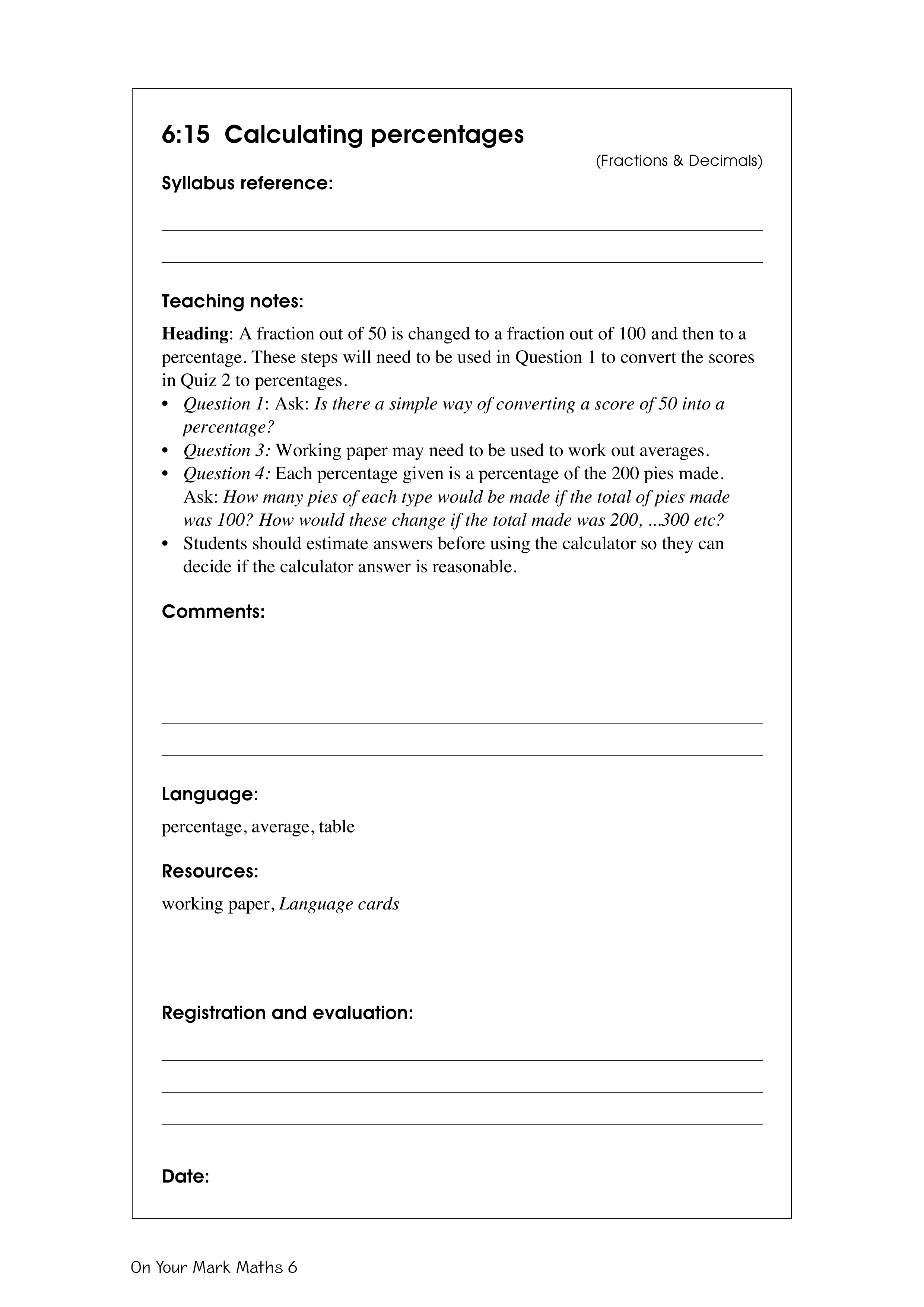 Calculating percentages — worksheet preview