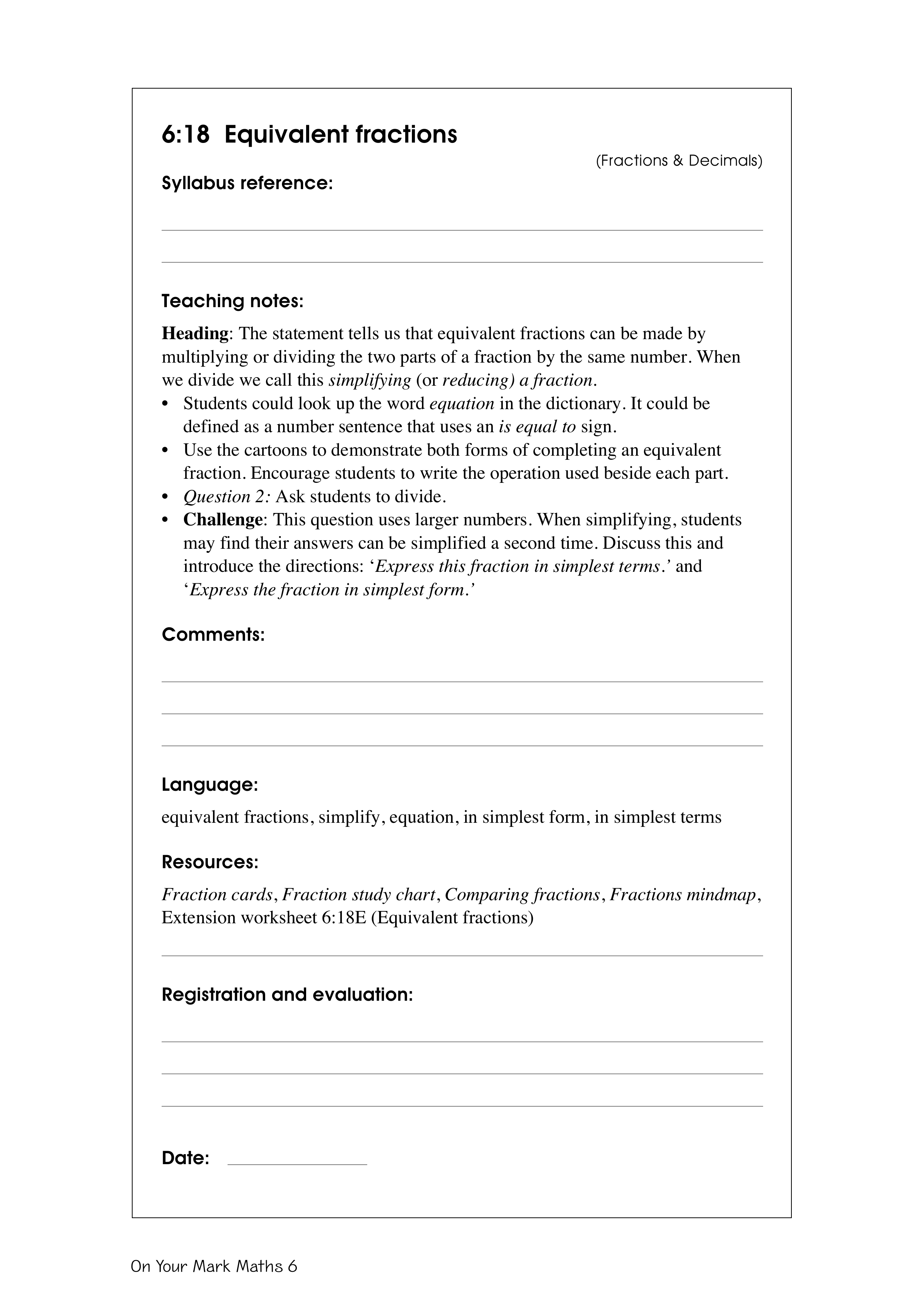 Equivalent fractions — worksheet preview