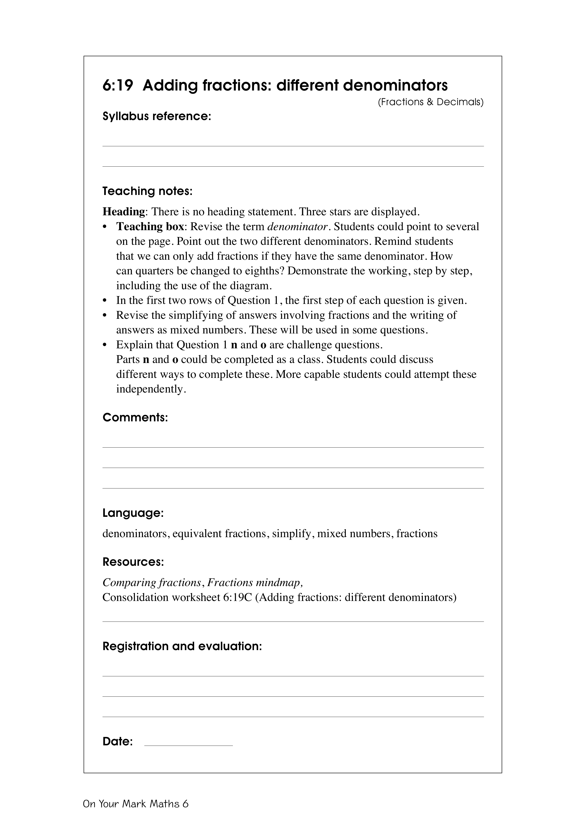 Adding fractions: different denominators — worksheet preview