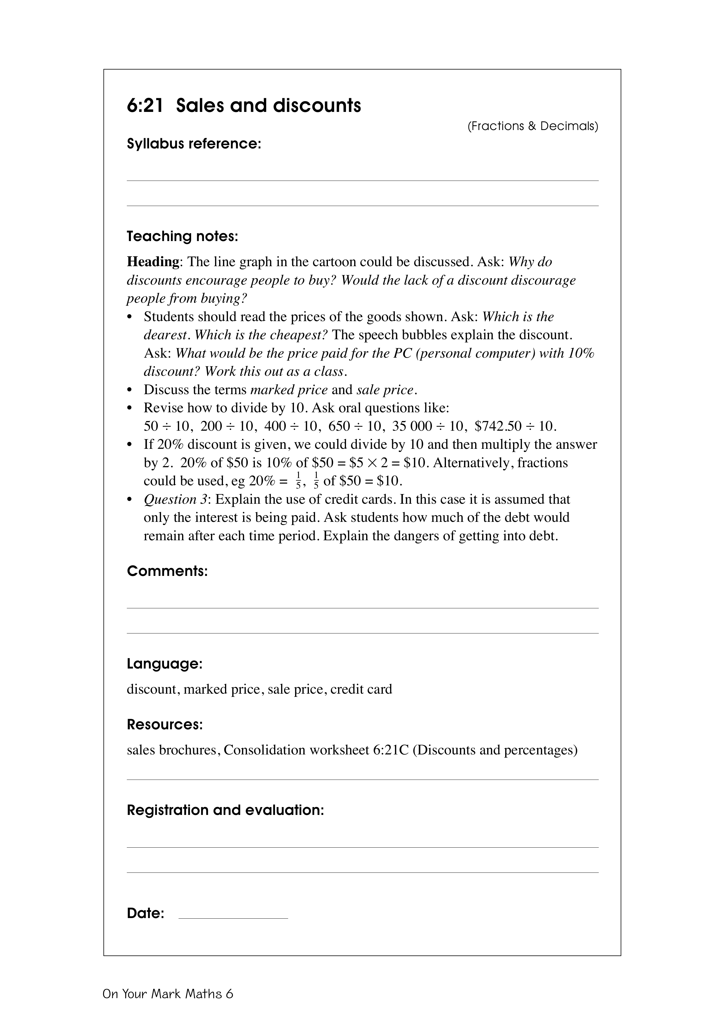 Sales and discounts — worksheet preview