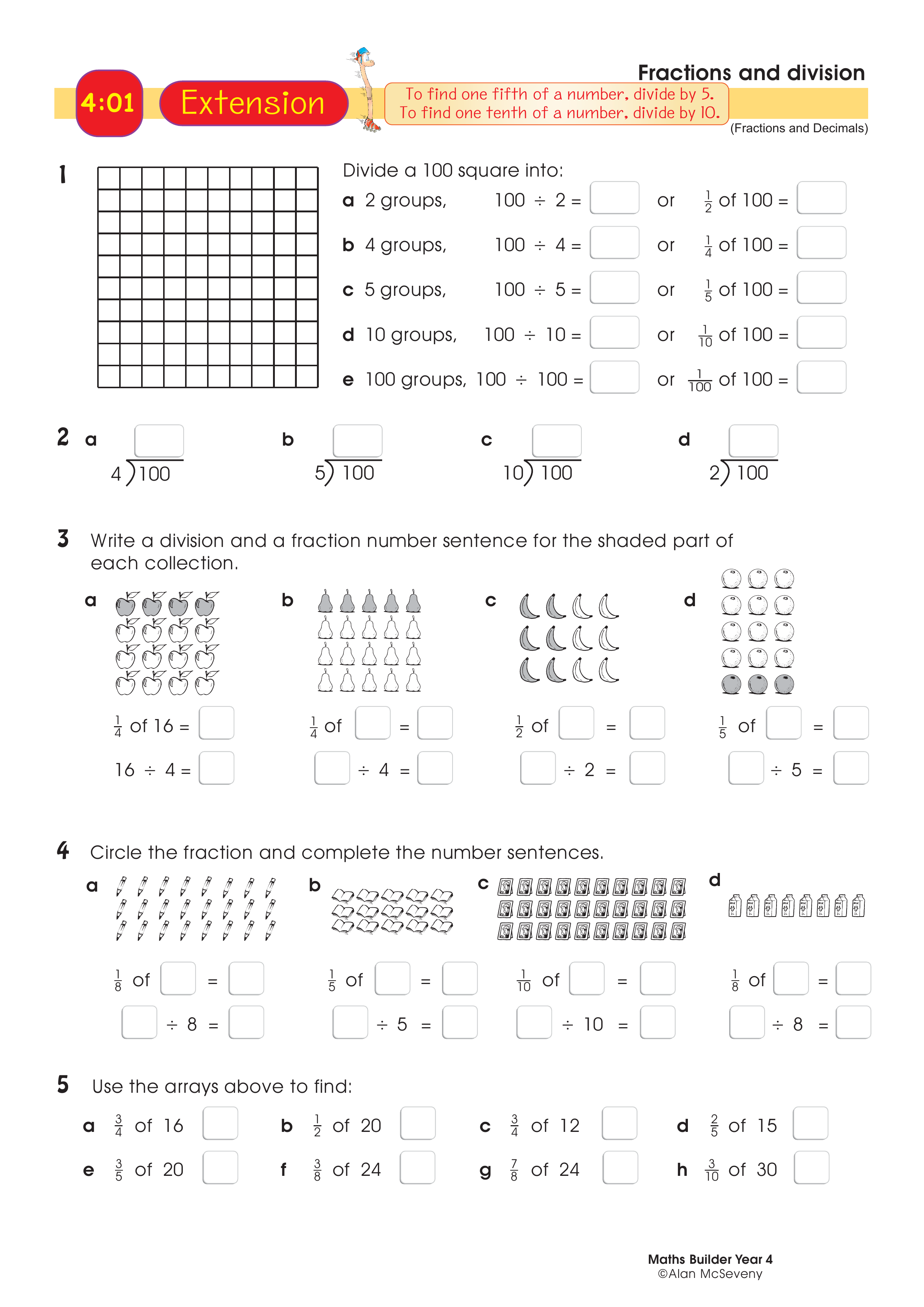 Fractions and division — worksheet preview