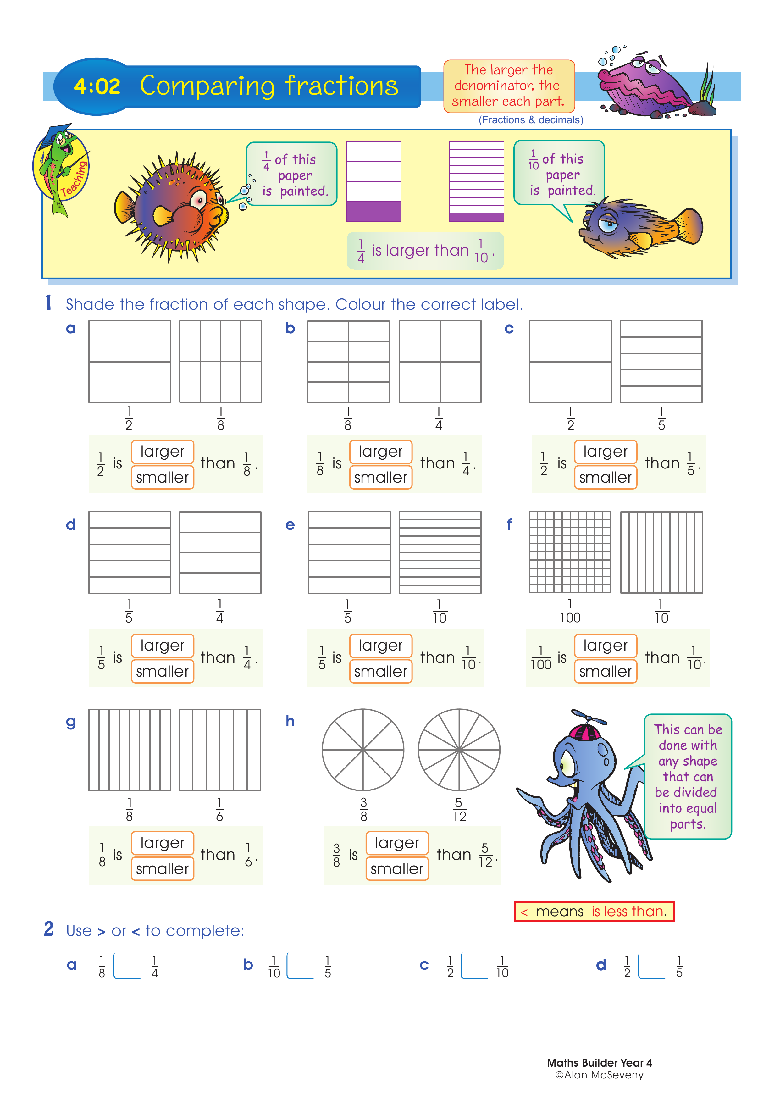 Comparing fractions — worksheet preview