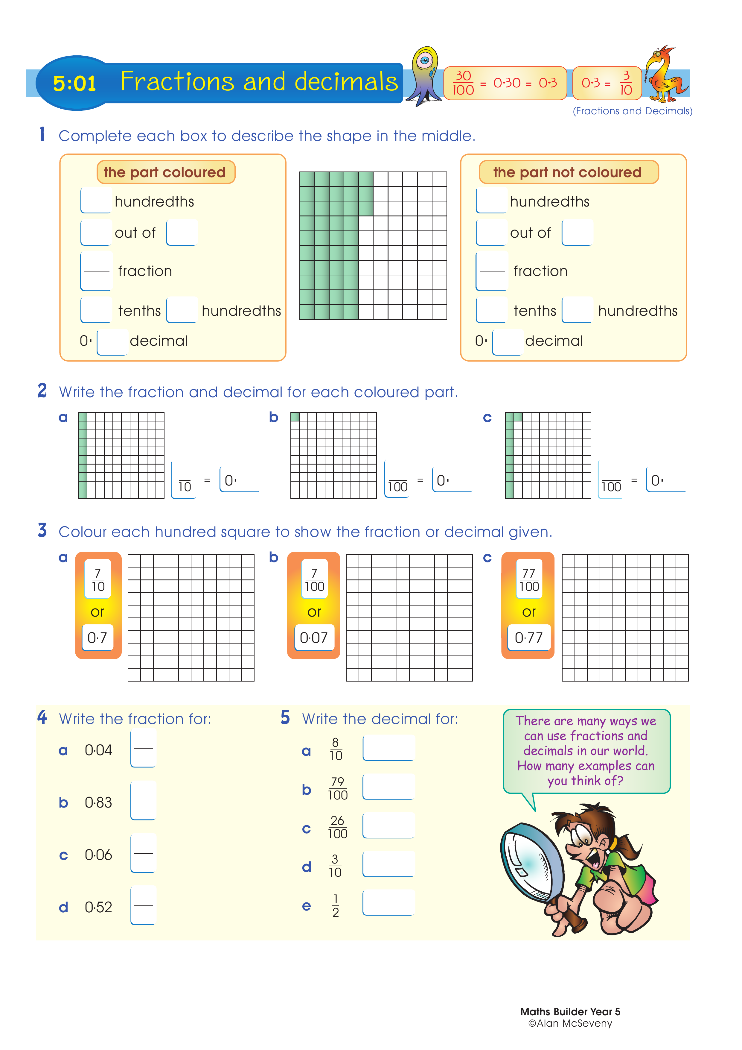 Fractions and decimals — worksheet preview