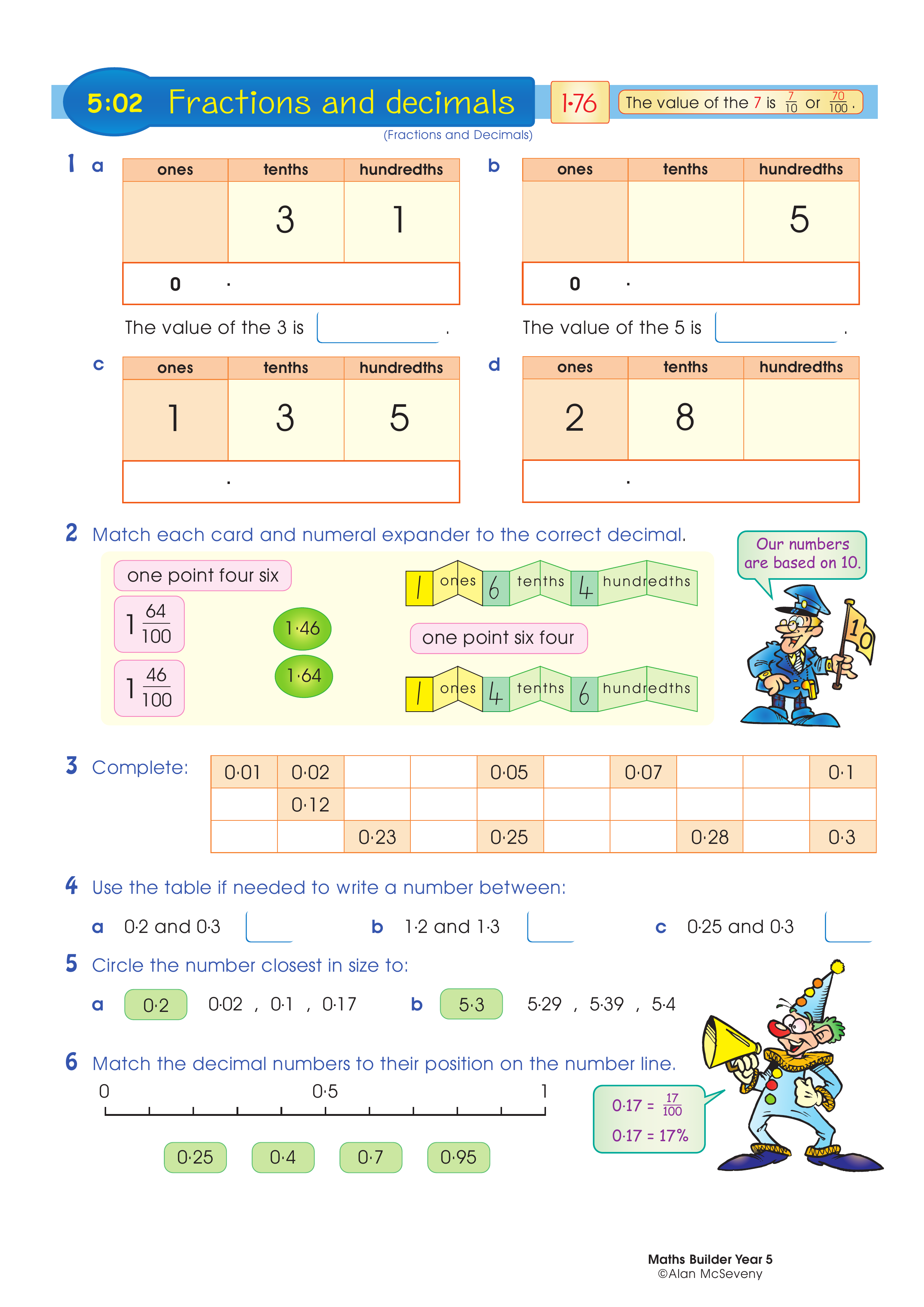 Fractions and decimals — worksheet preview