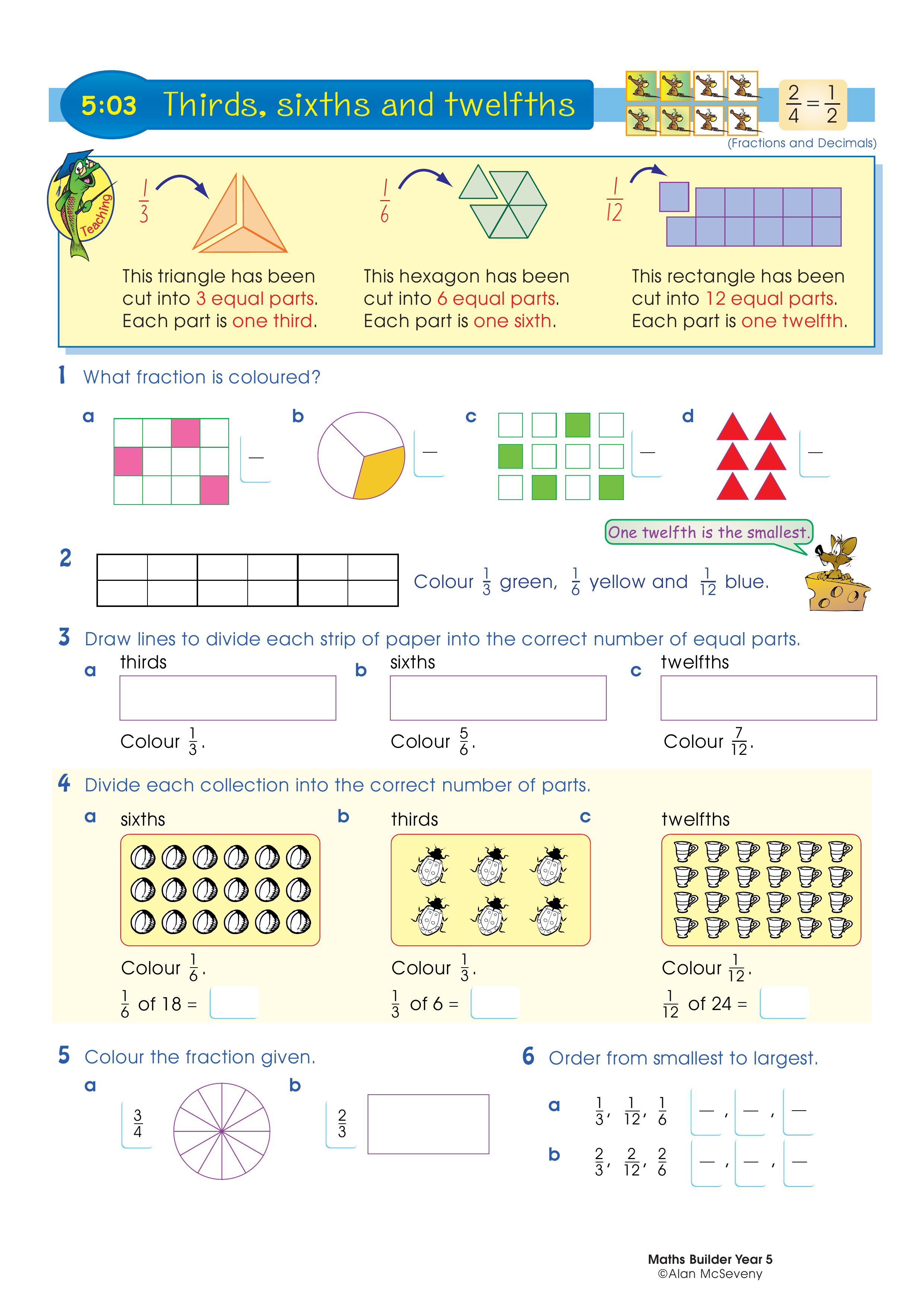 Thirds, sixths and twelfths — worksheet preview