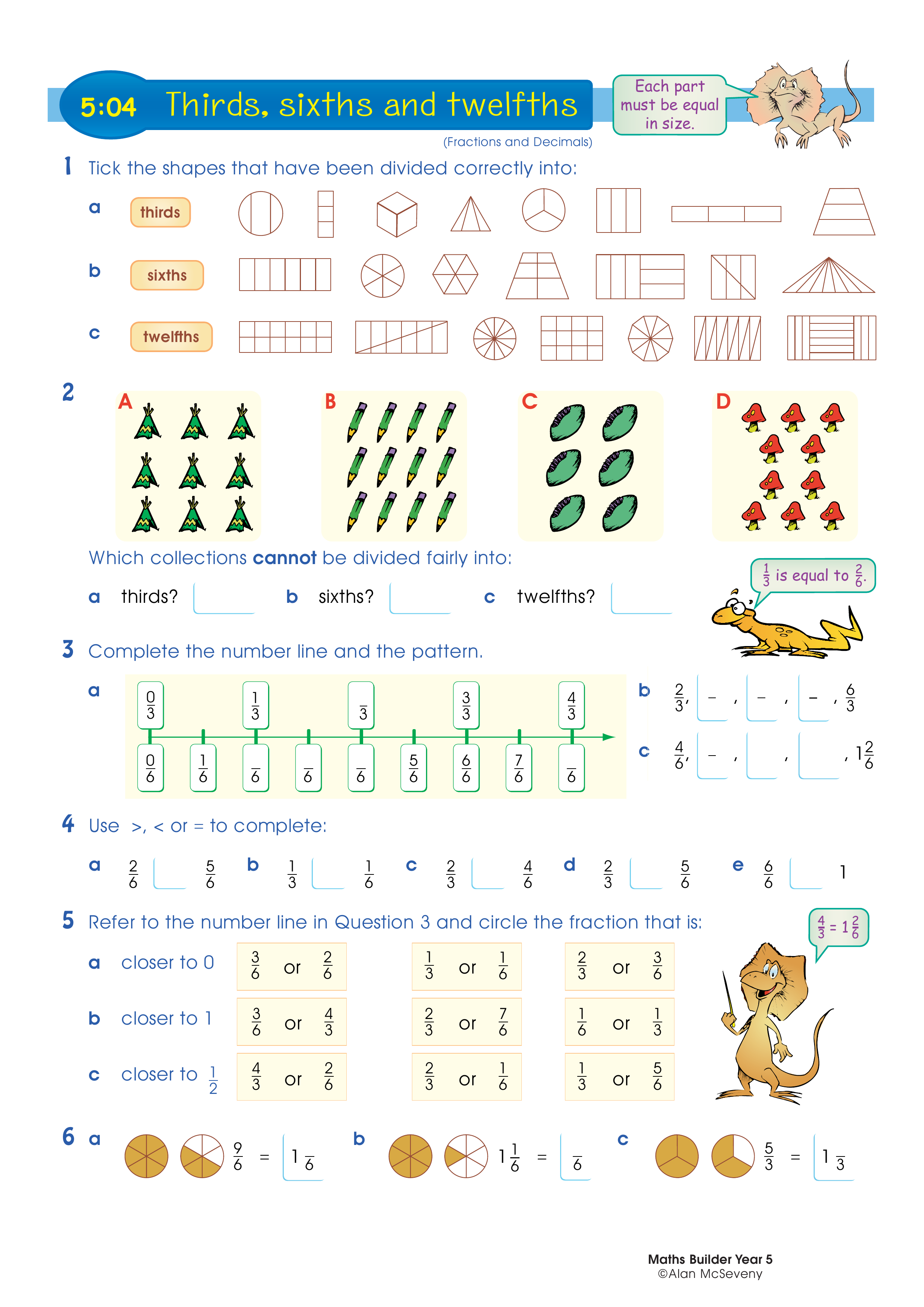 Thirds, sixths and twelfths — worksheet preview