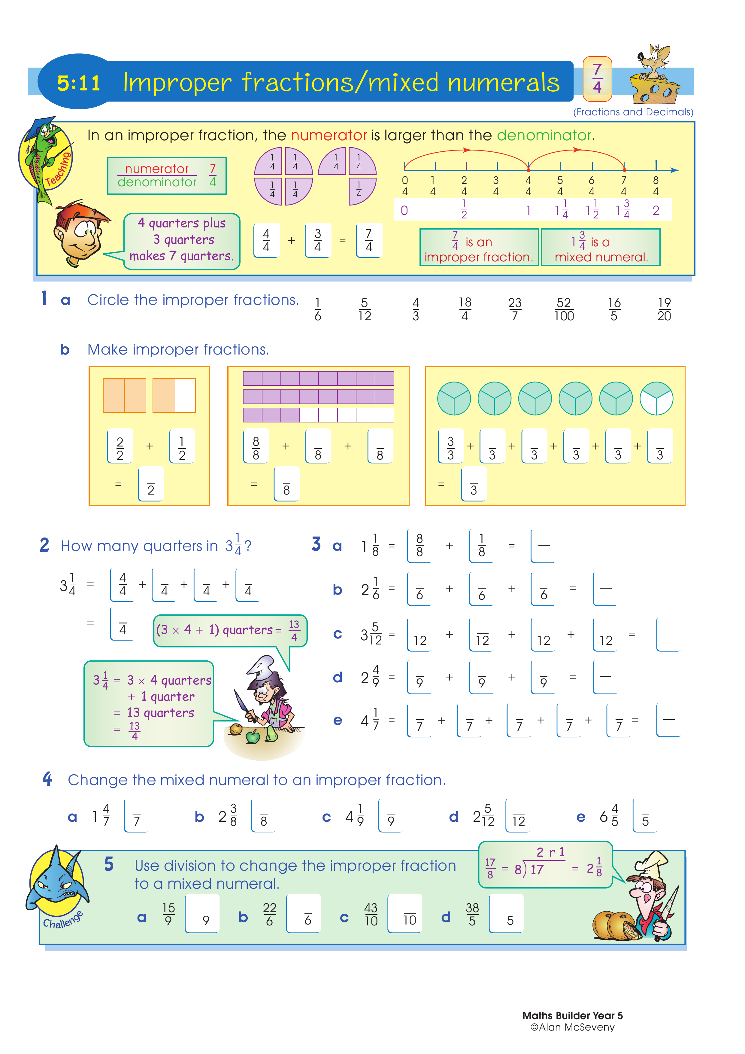 Improper fractions/ mixed numerals — worksheet preview