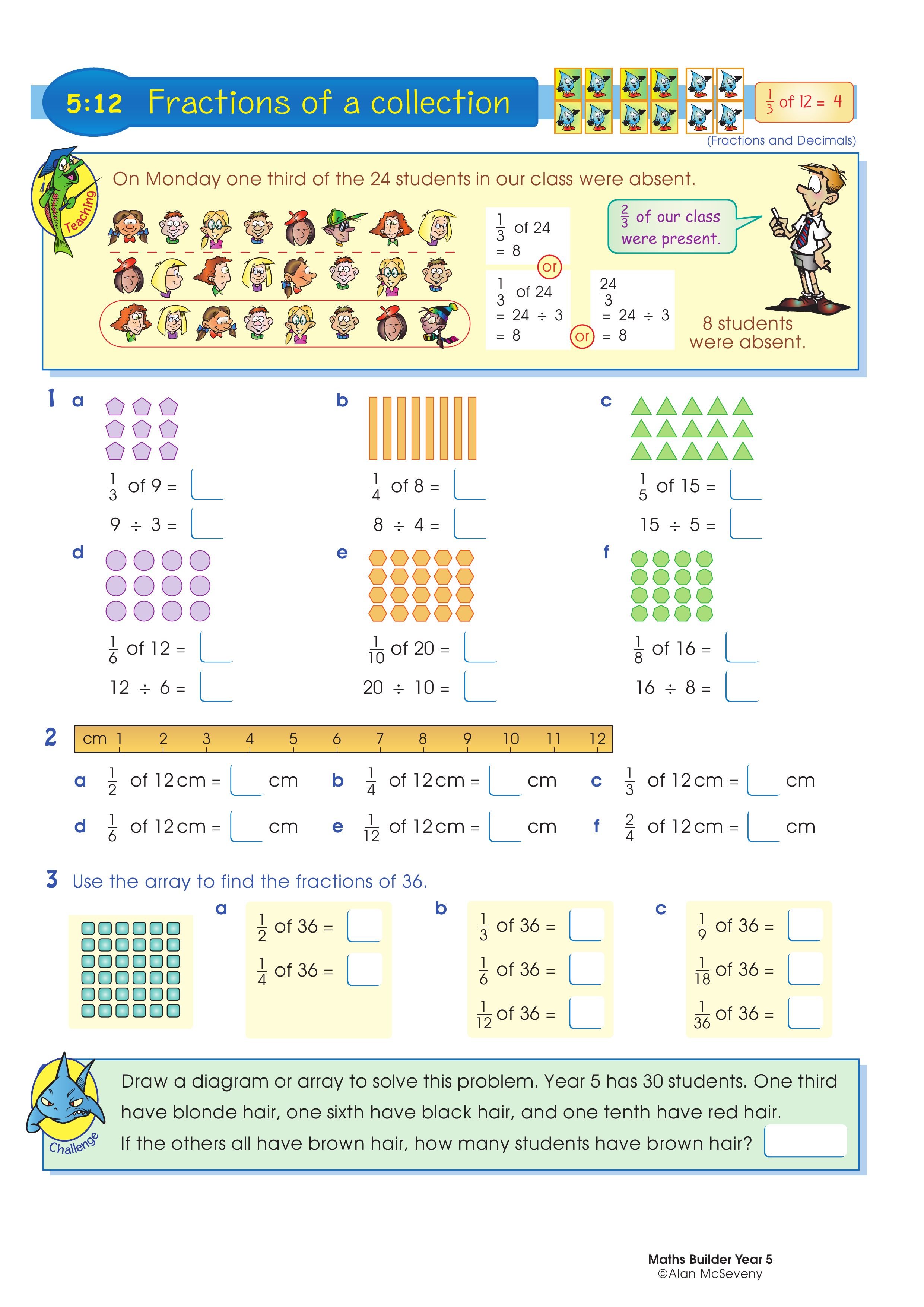 Fractions of a collection — worksheet preview