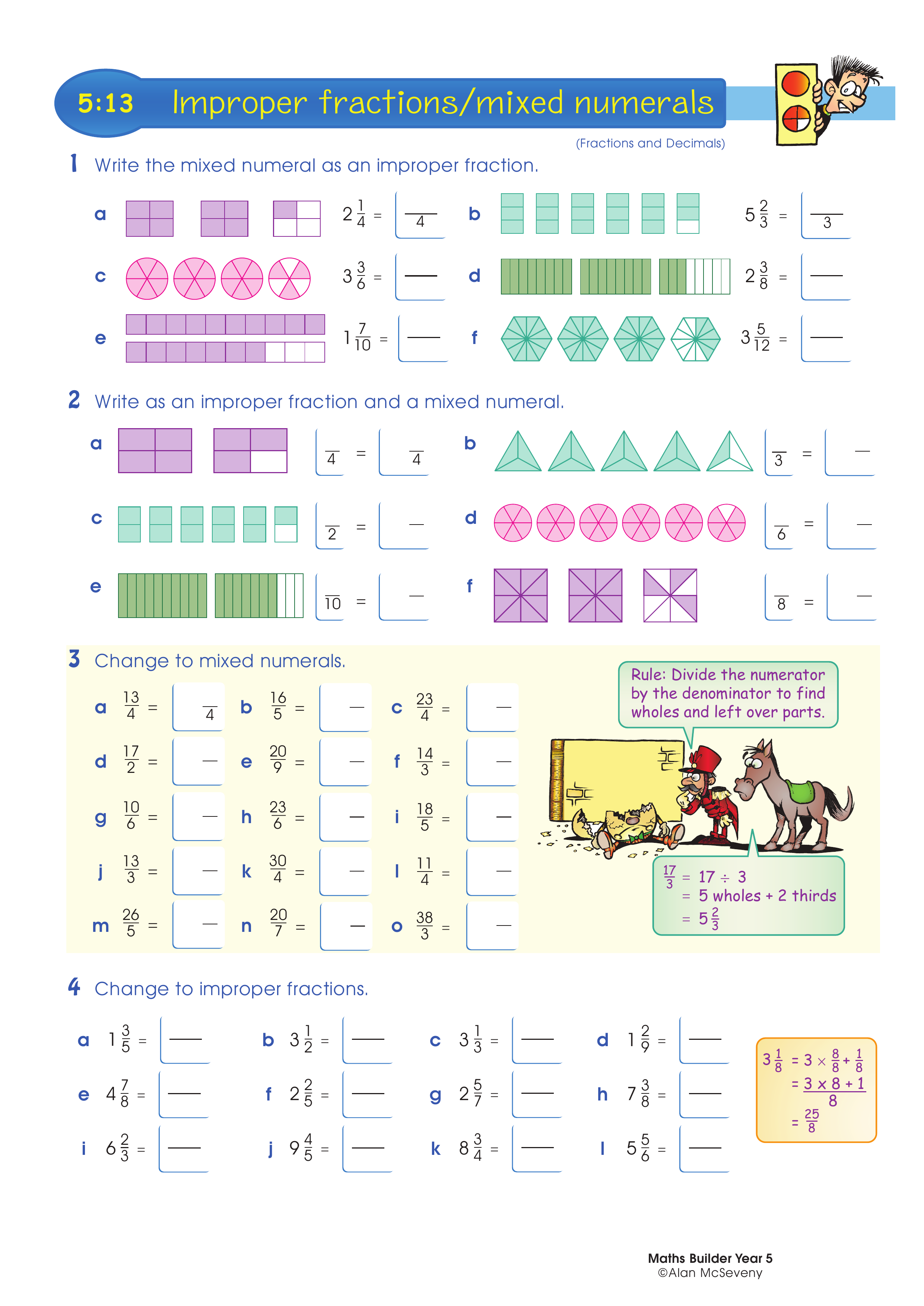 Improper fractions/ mixed numerals — worksheet preview