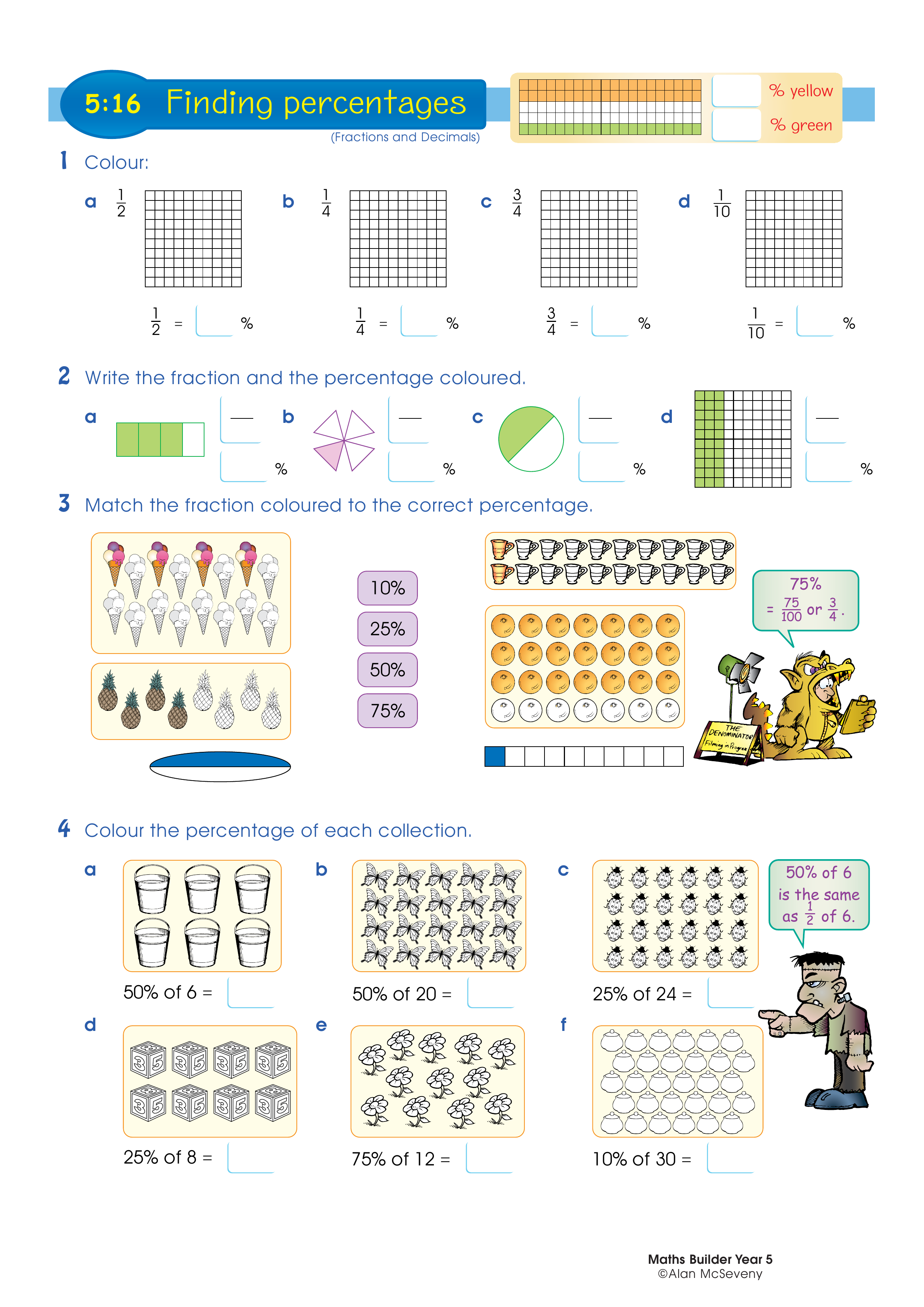 Finding percentages — worksheet preview