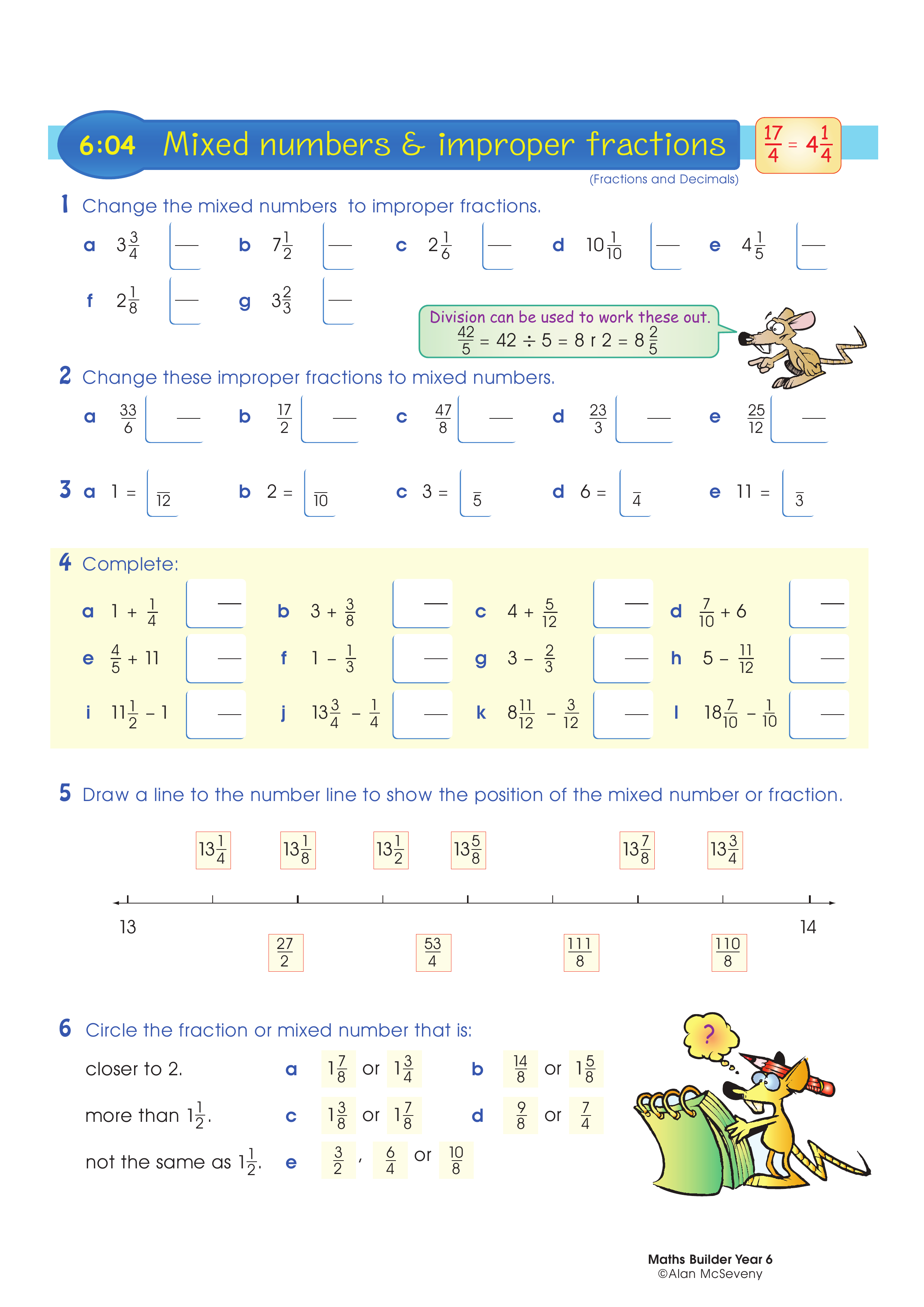 Mixed numbers and improper fractions — worksheet preview