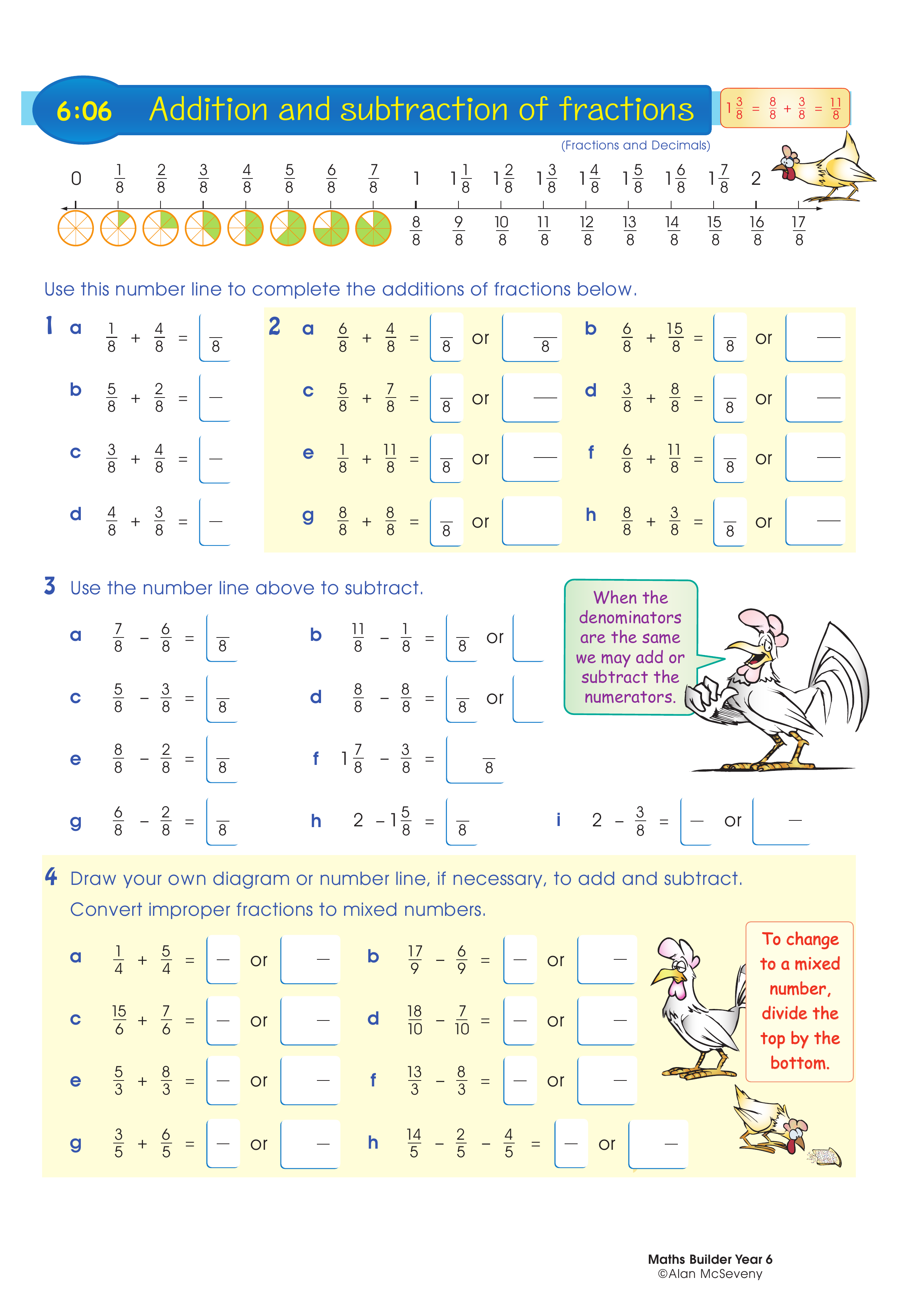 Addition and subtraction of fractions — worksheet preview