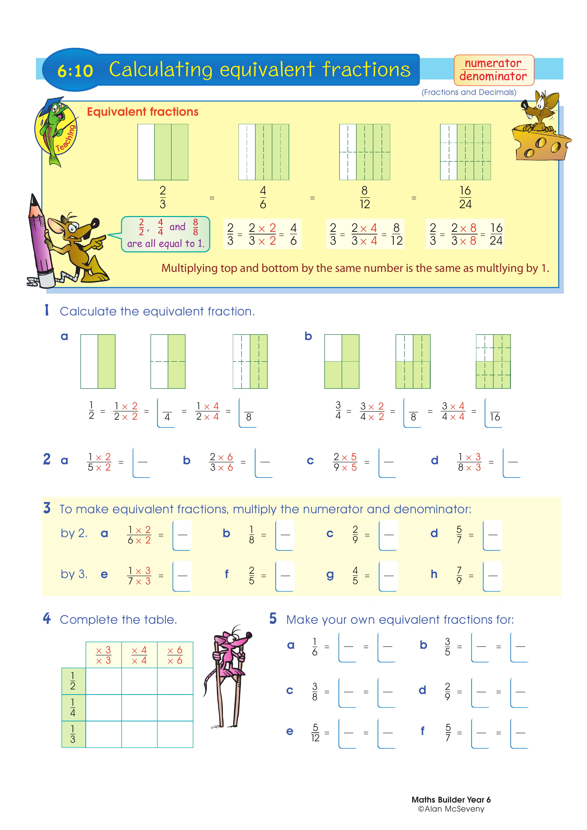 Calculating equivalent fractions — worksheet preview