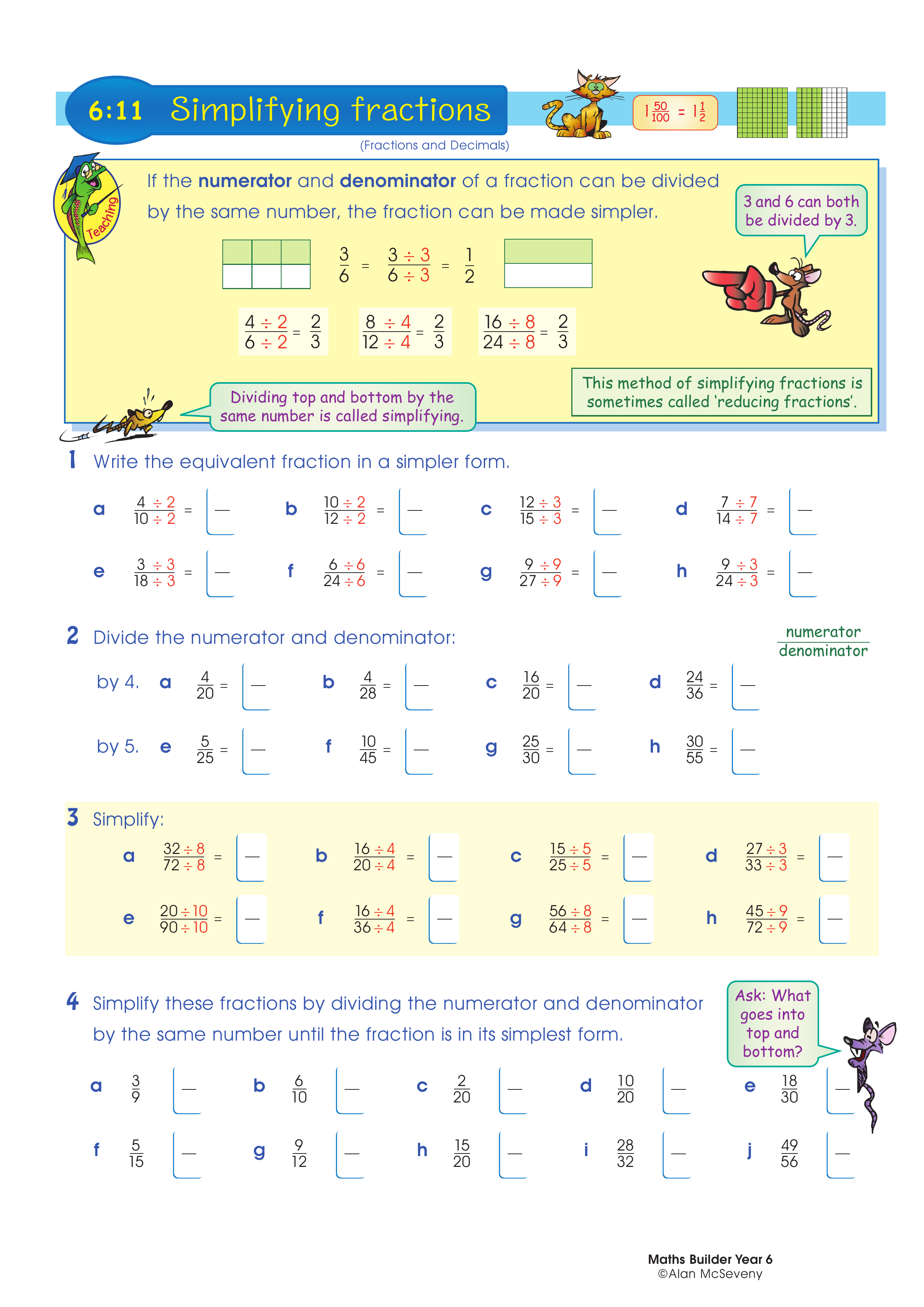 Simplifying fractions — worksheet preview