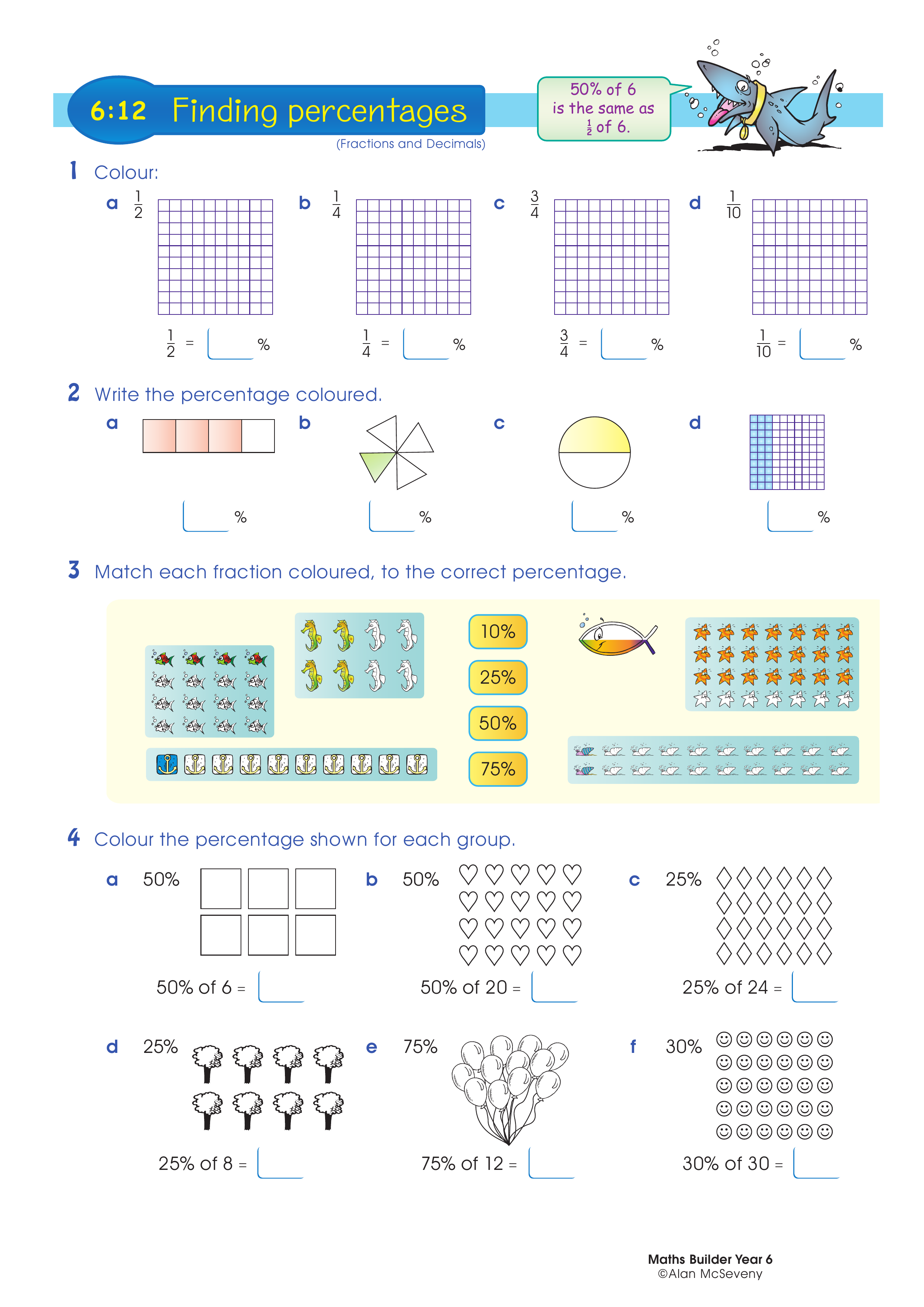 Finding percentages — worksheet preview