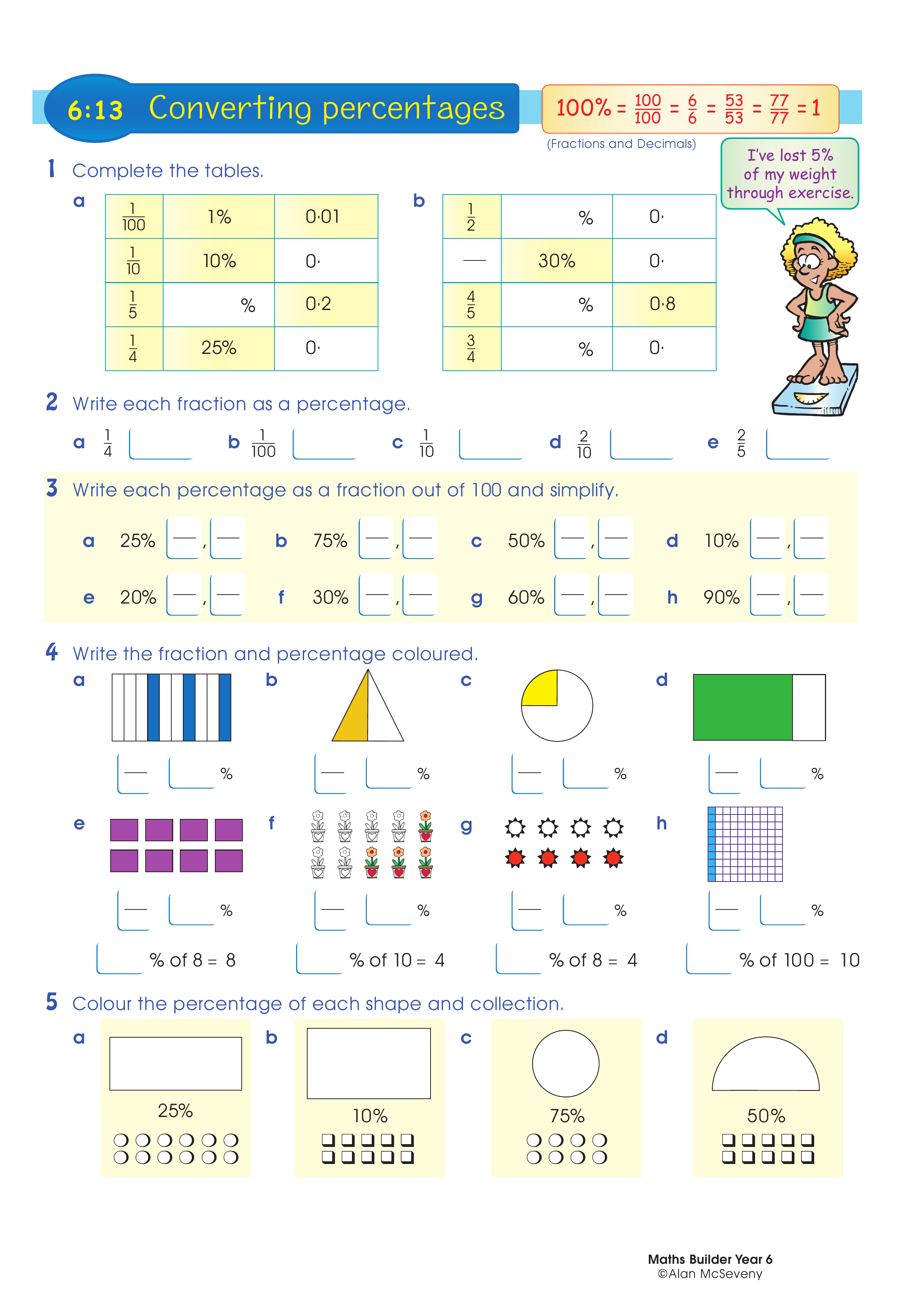 Converting percentages — worksheet preview
