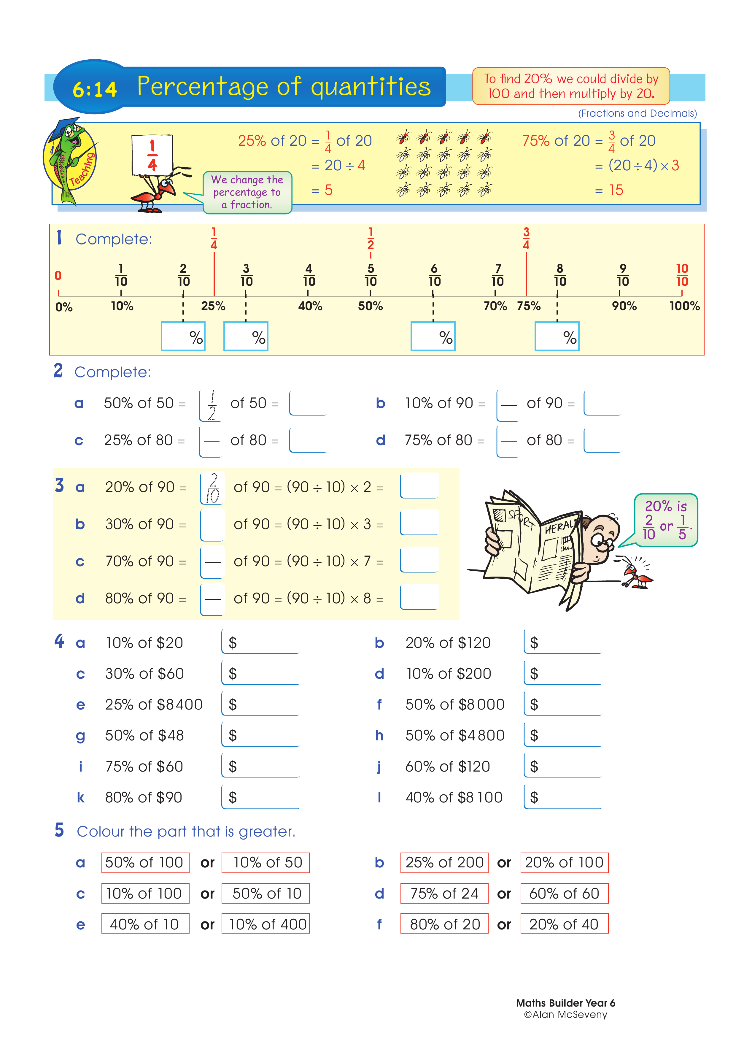 Percentage of quantities — worksheet preview