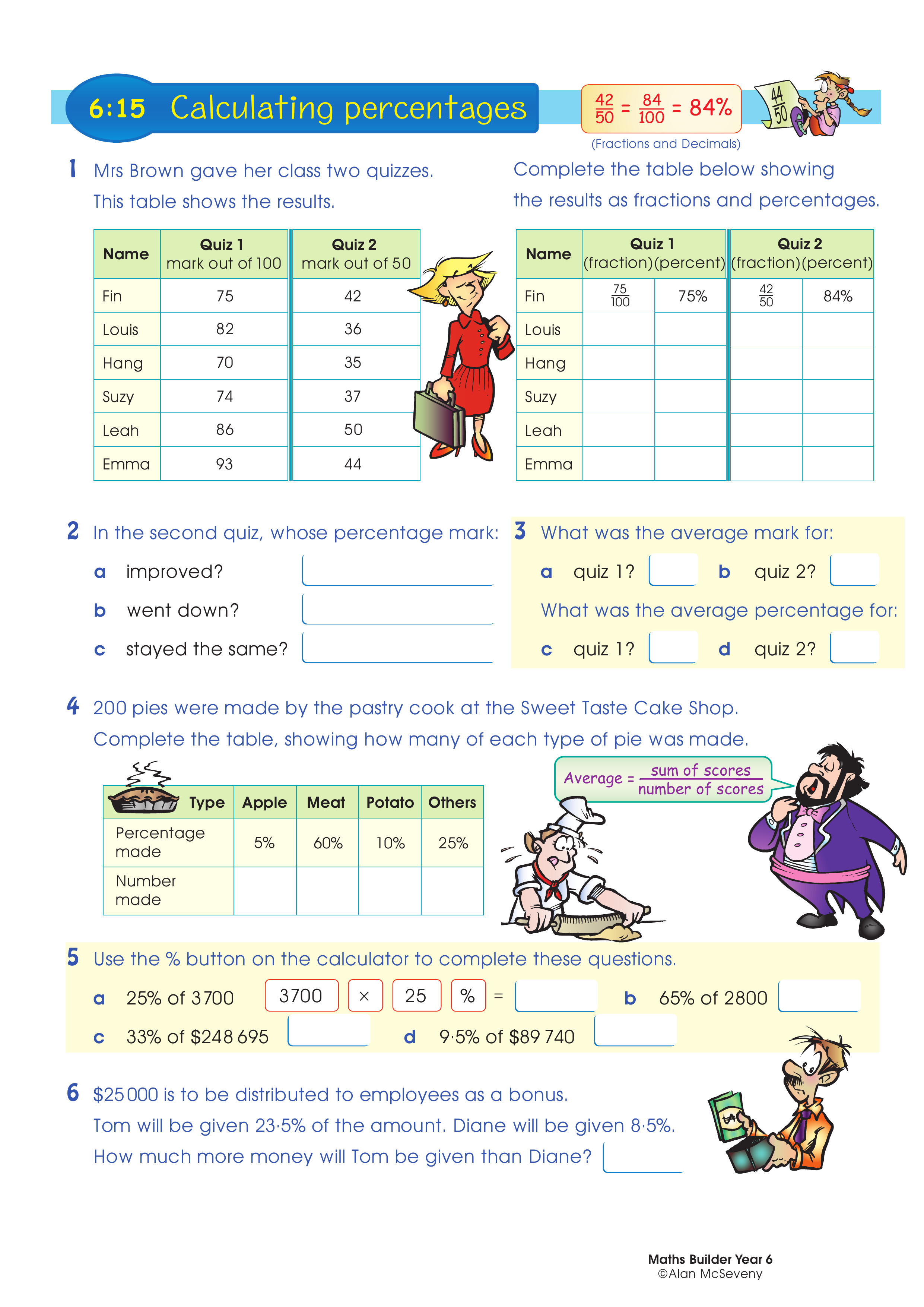 Calculating percentages — worksheet preview