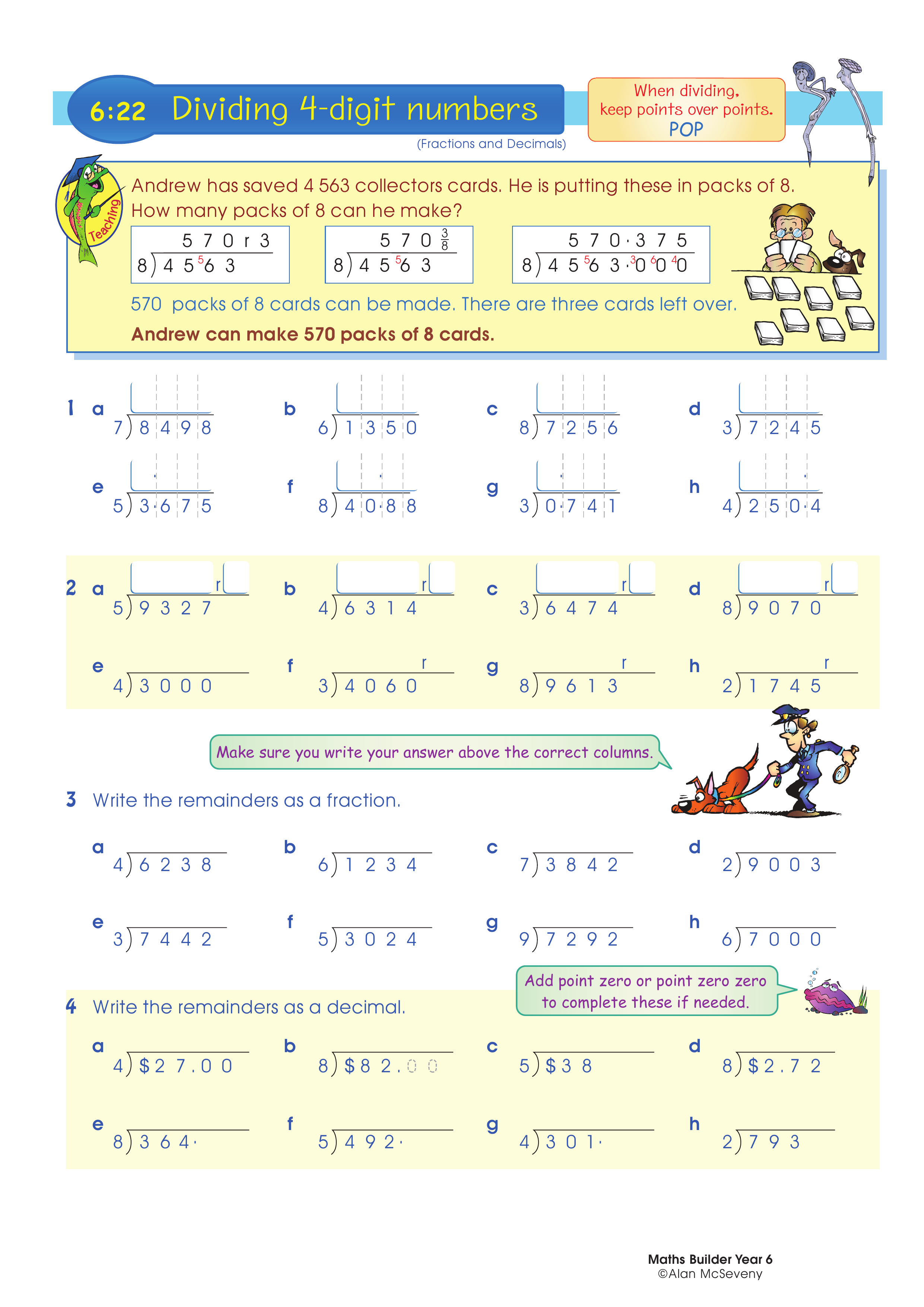 Dividing 4-digit numbers — worksheet preview