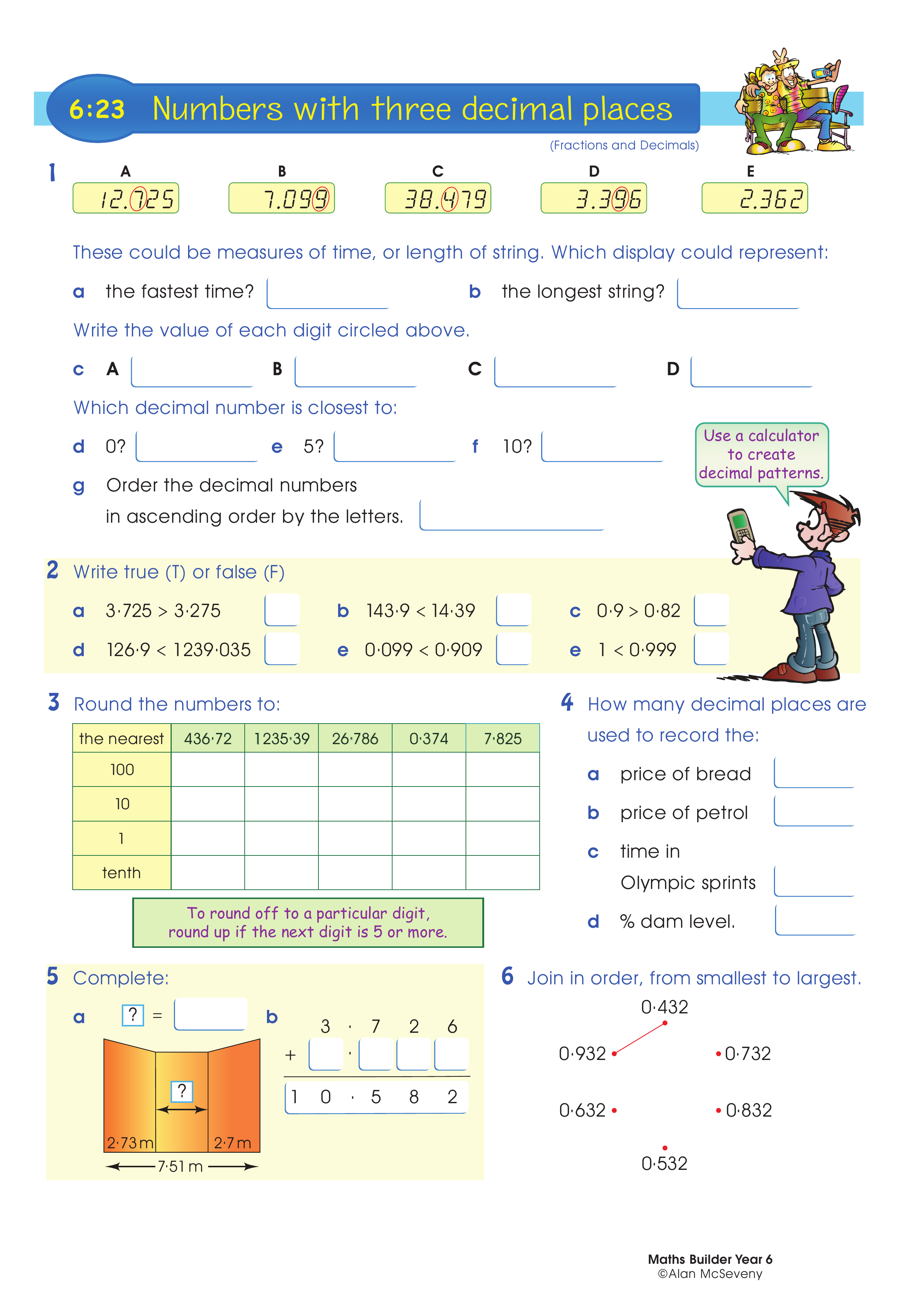 Numbers with three decimal places — worksheet preview