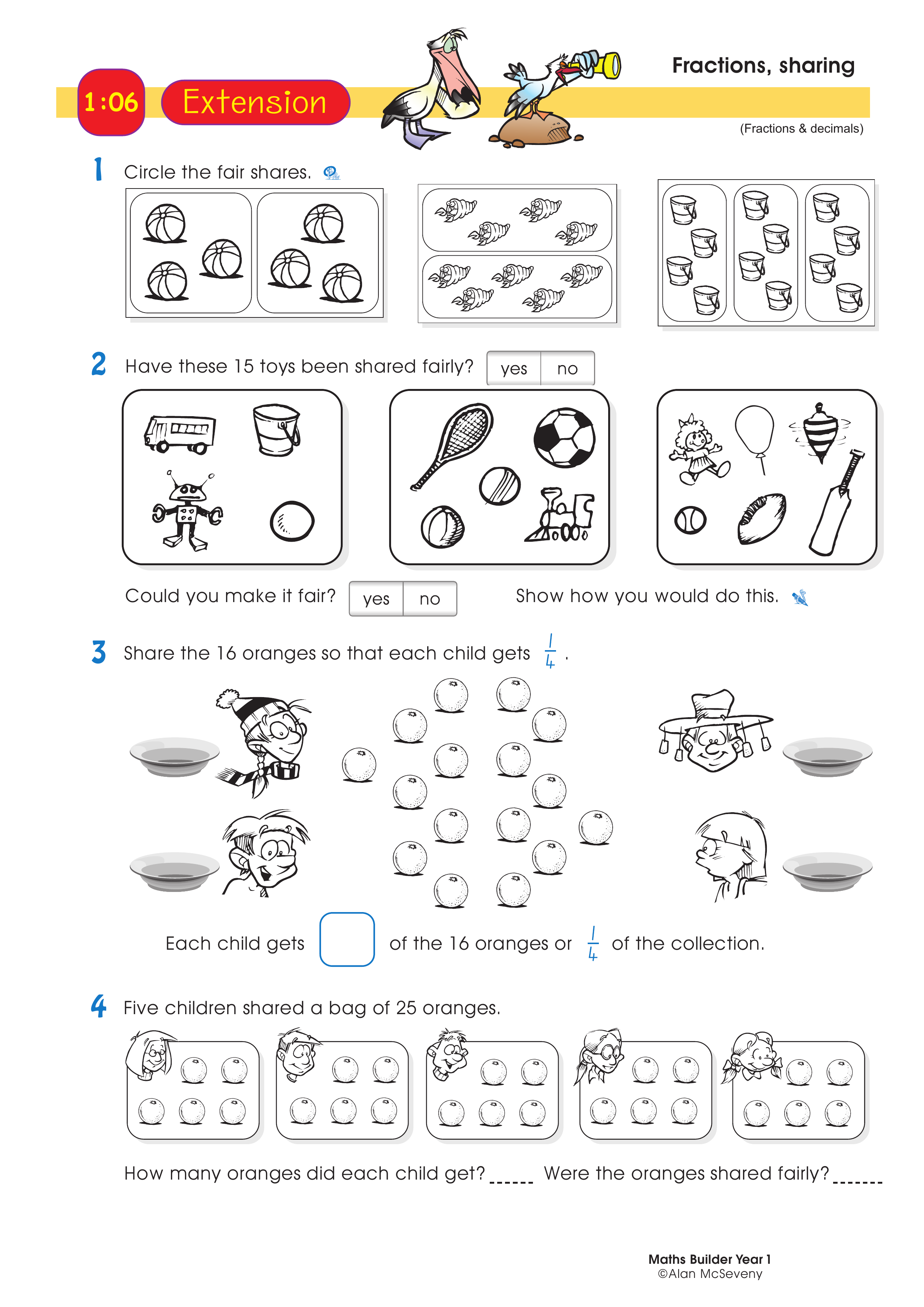 Fractions, sharing — worksheet preview