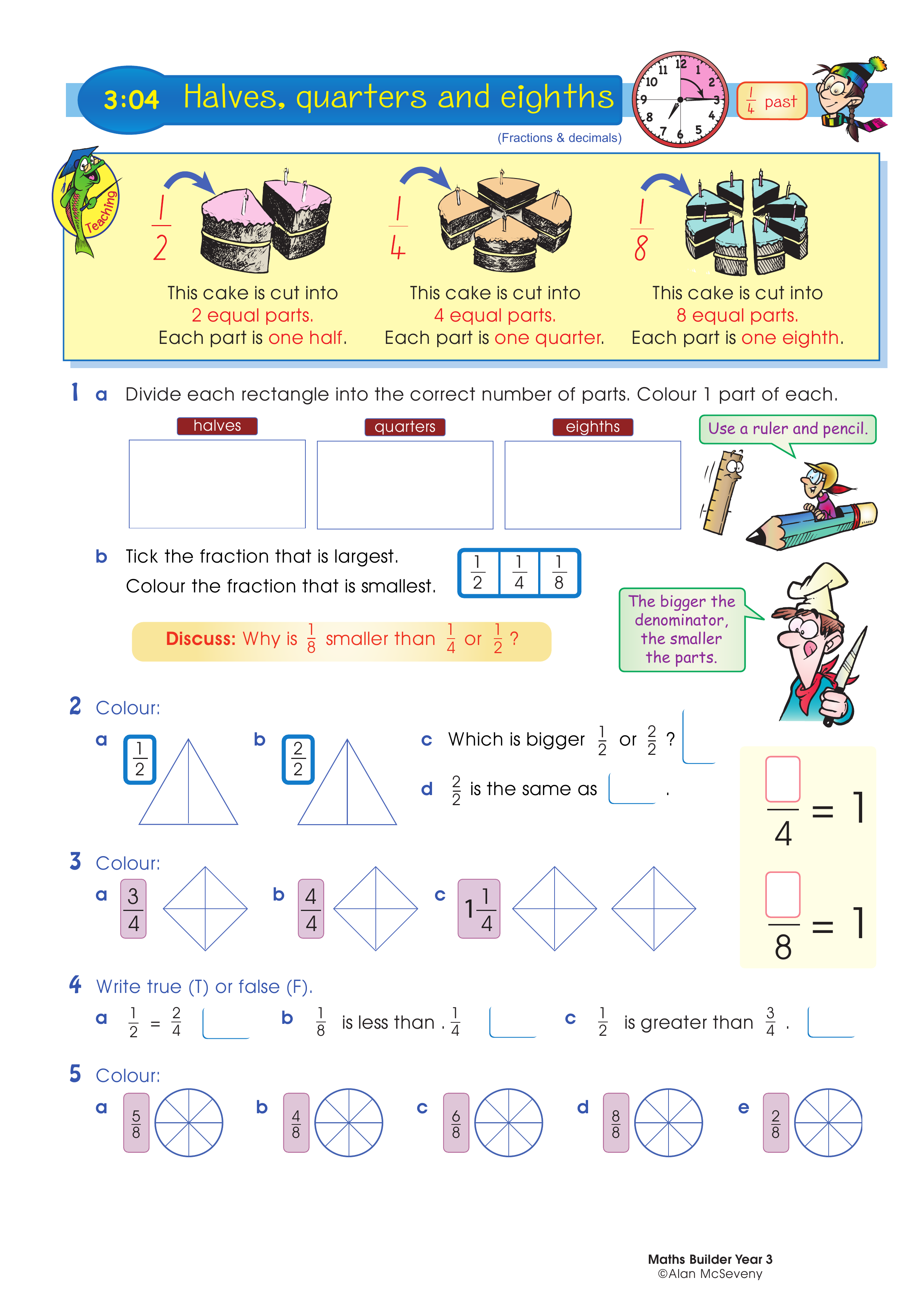 Halves, quarters and eighths — worksheet preview
