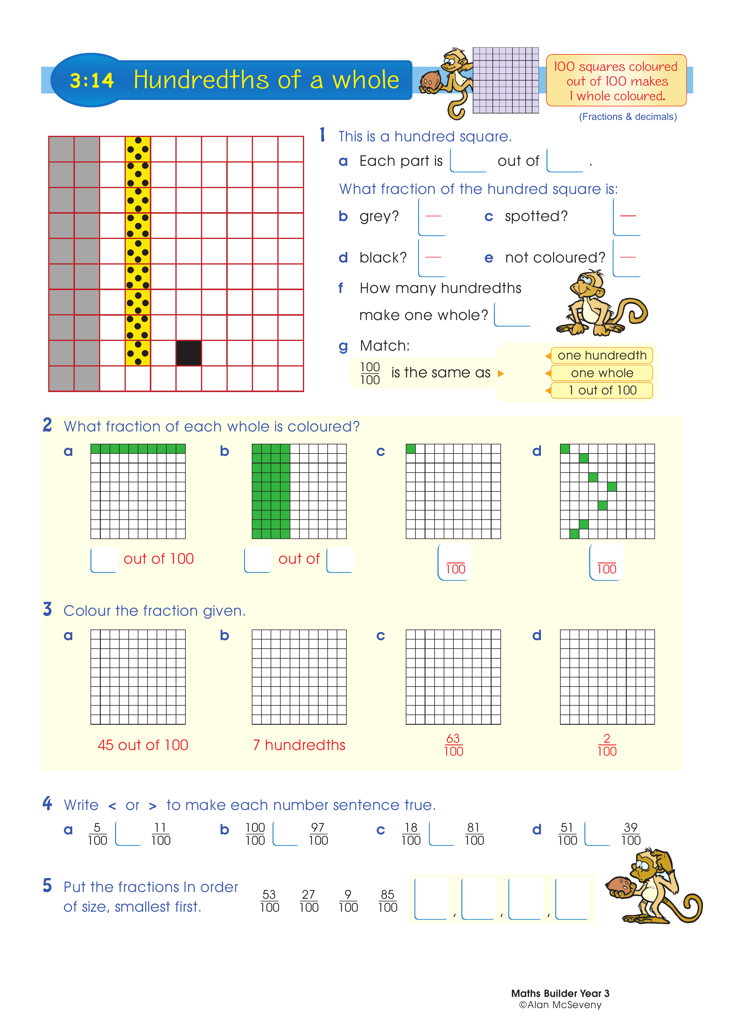 Hundredths of a whole — worksheet preview