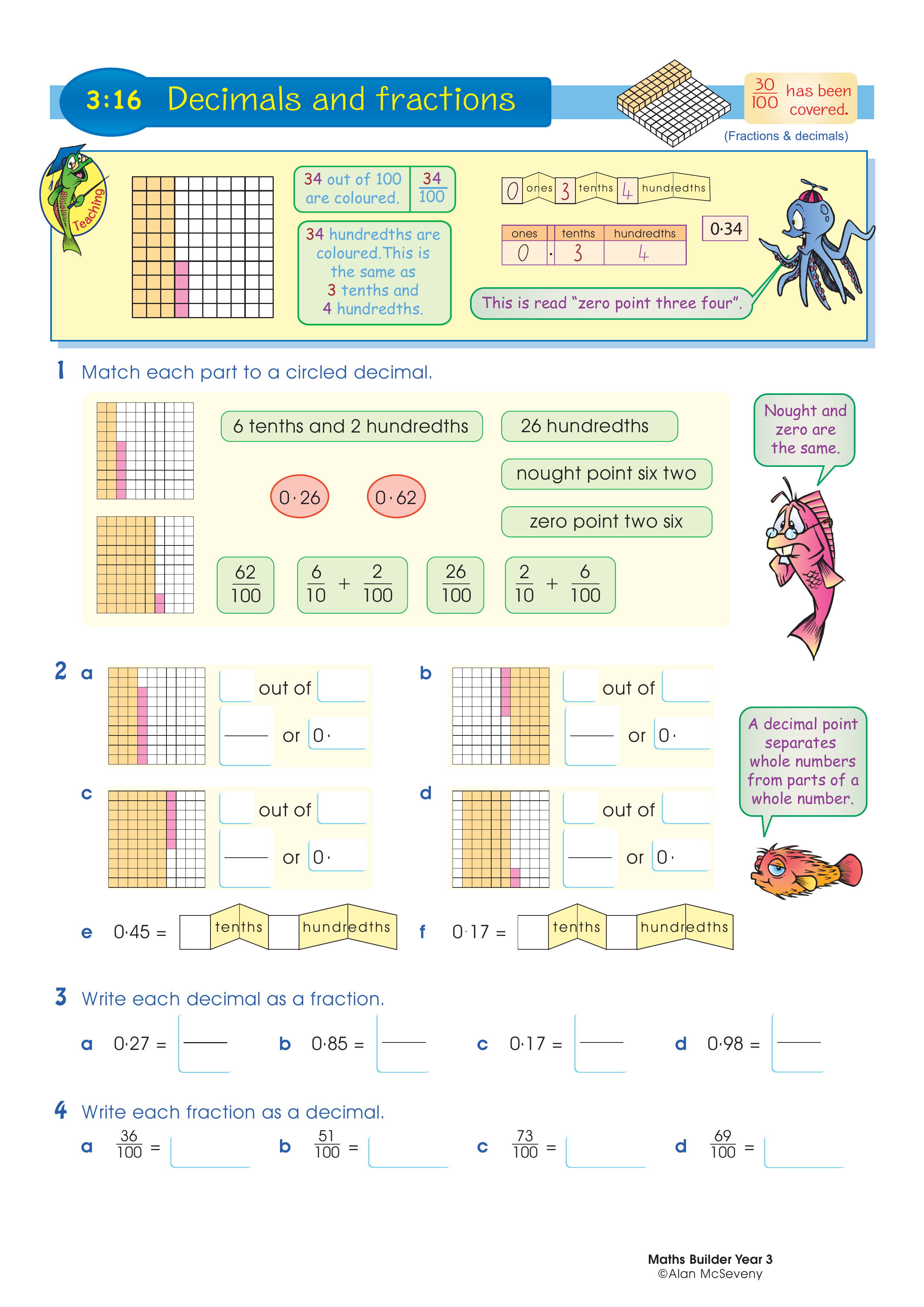 Decimals and fractions — worksheet preview