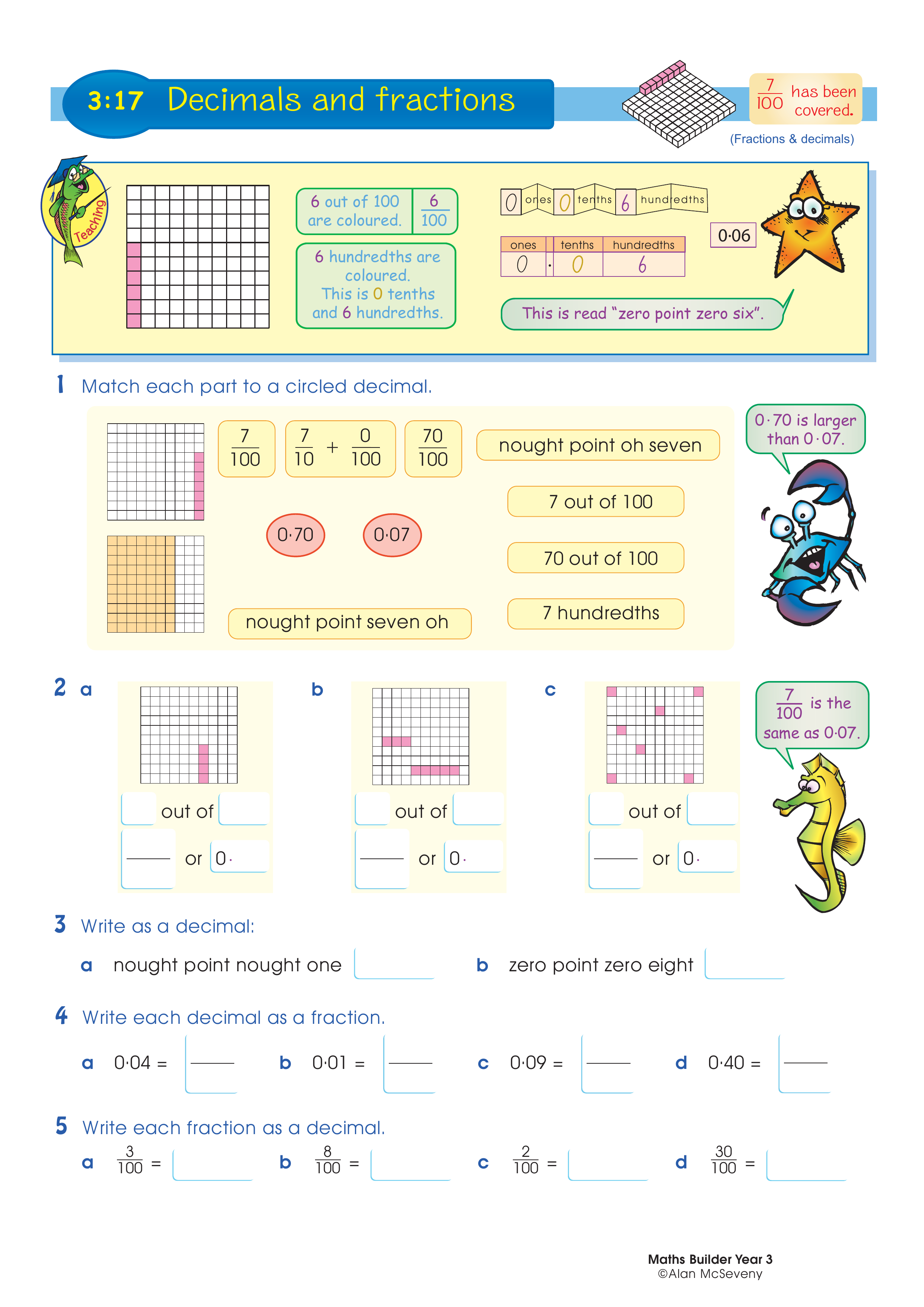 Decimals and fractions — worksheet preview