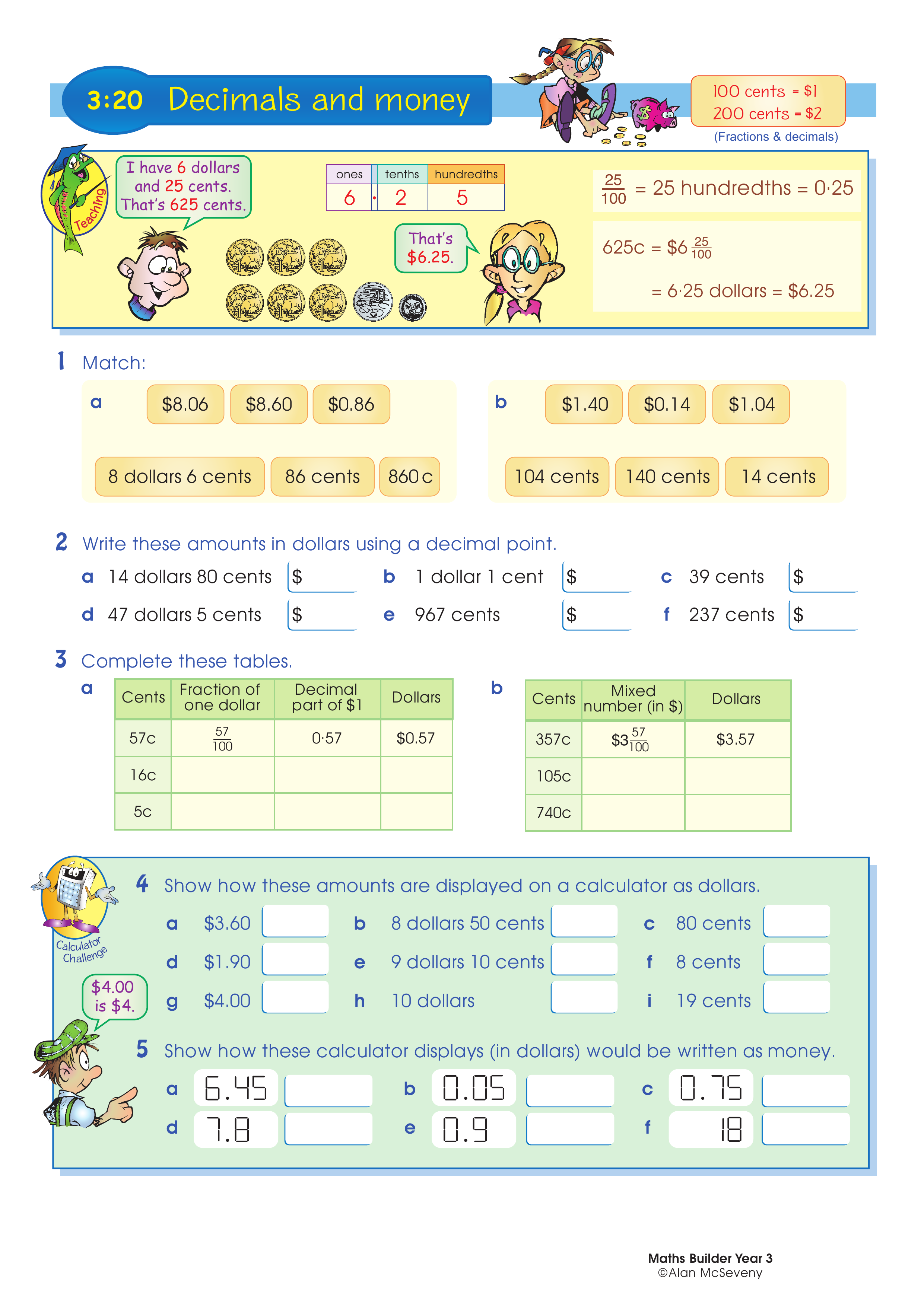 Decimals and money — worksheet preview