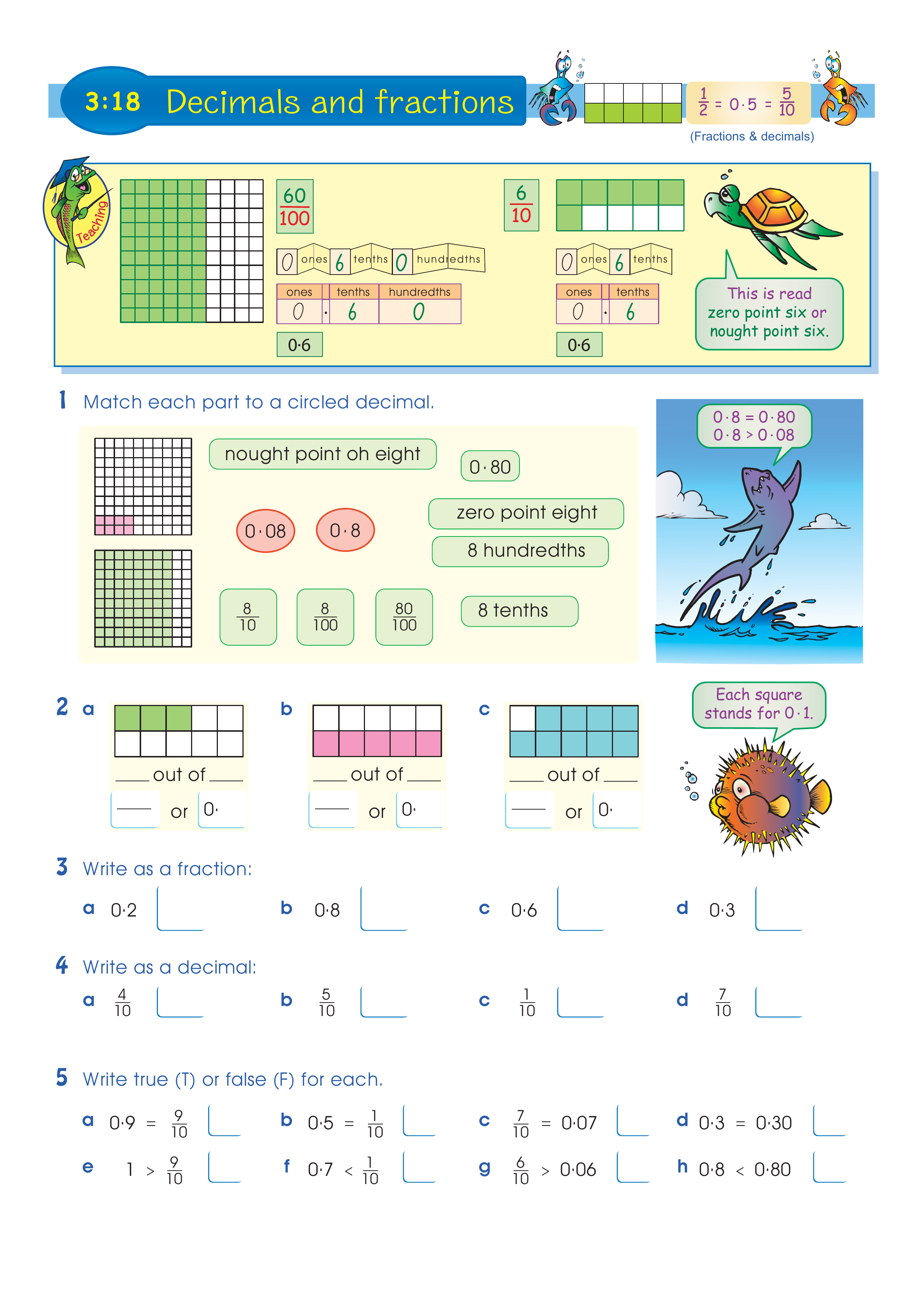 Decimals and fractions — worksheet preview