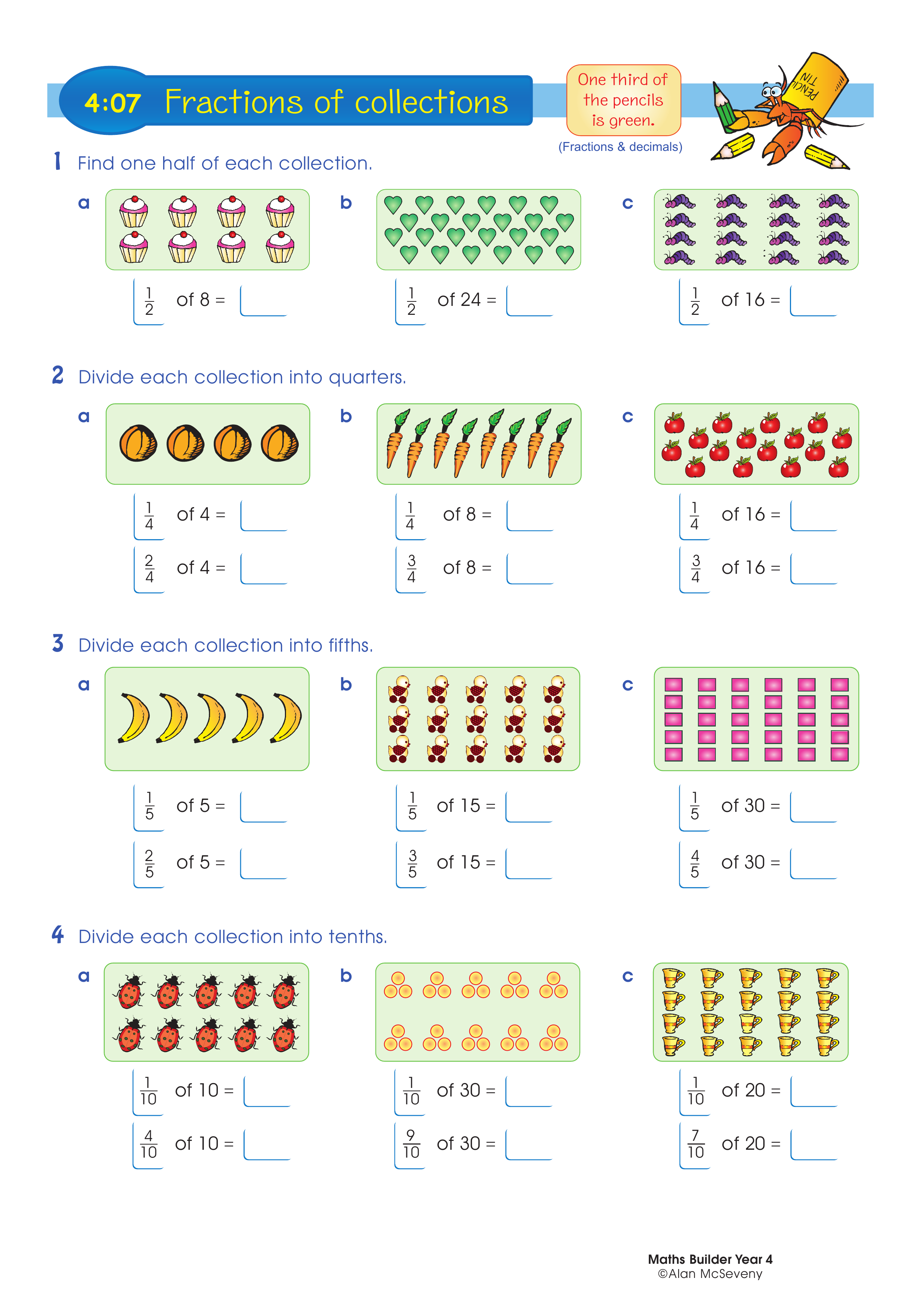 Fractions of collections — worksheet preview