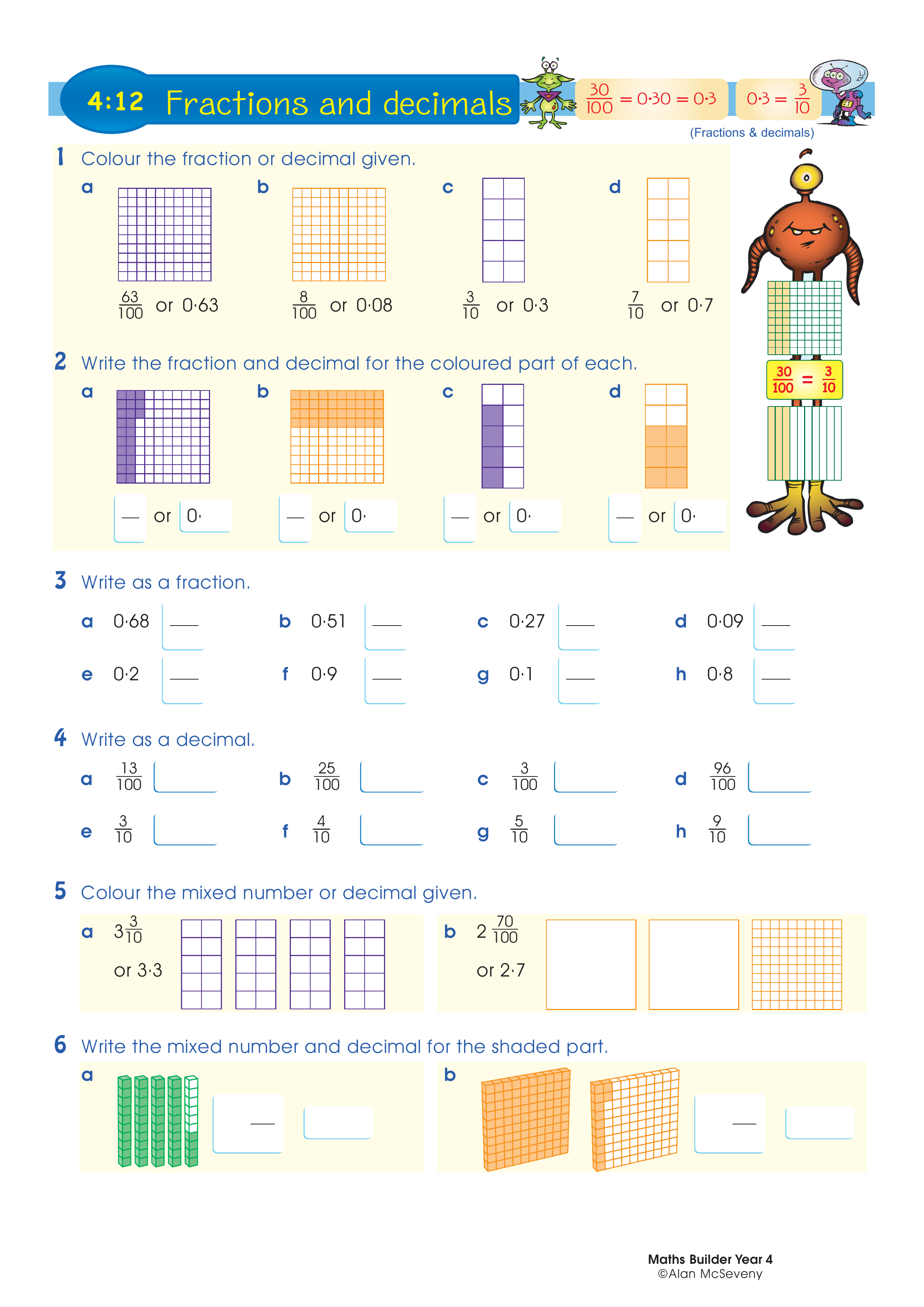 Fractions and decimals — worksheet preview