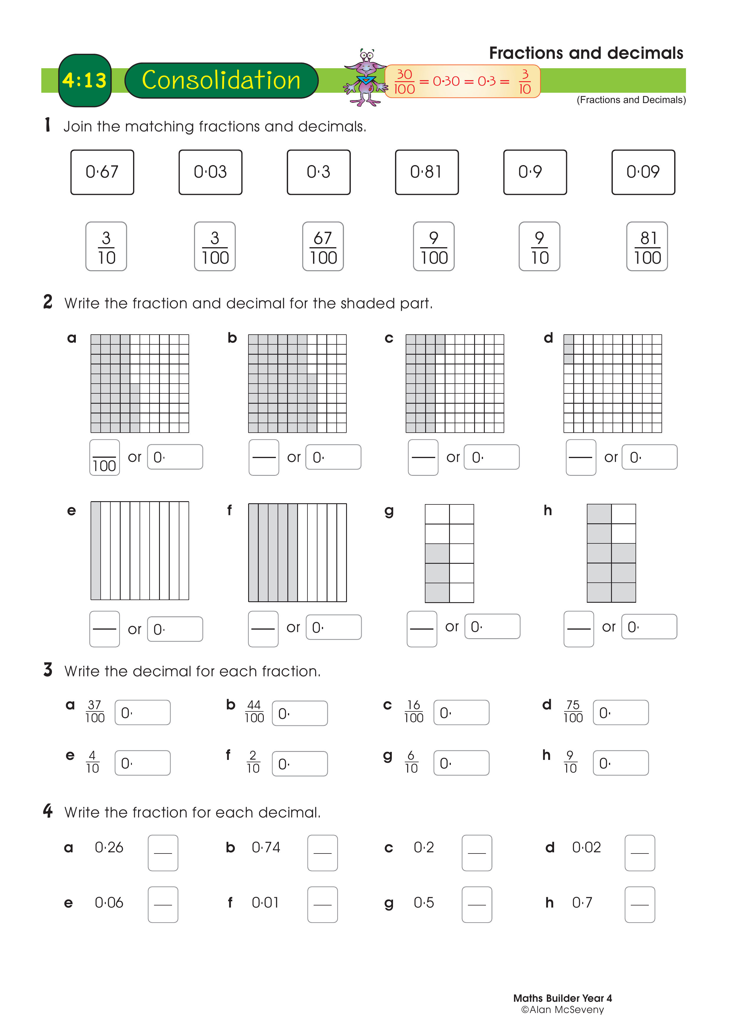 Fractions and decimals — worksheet preview
