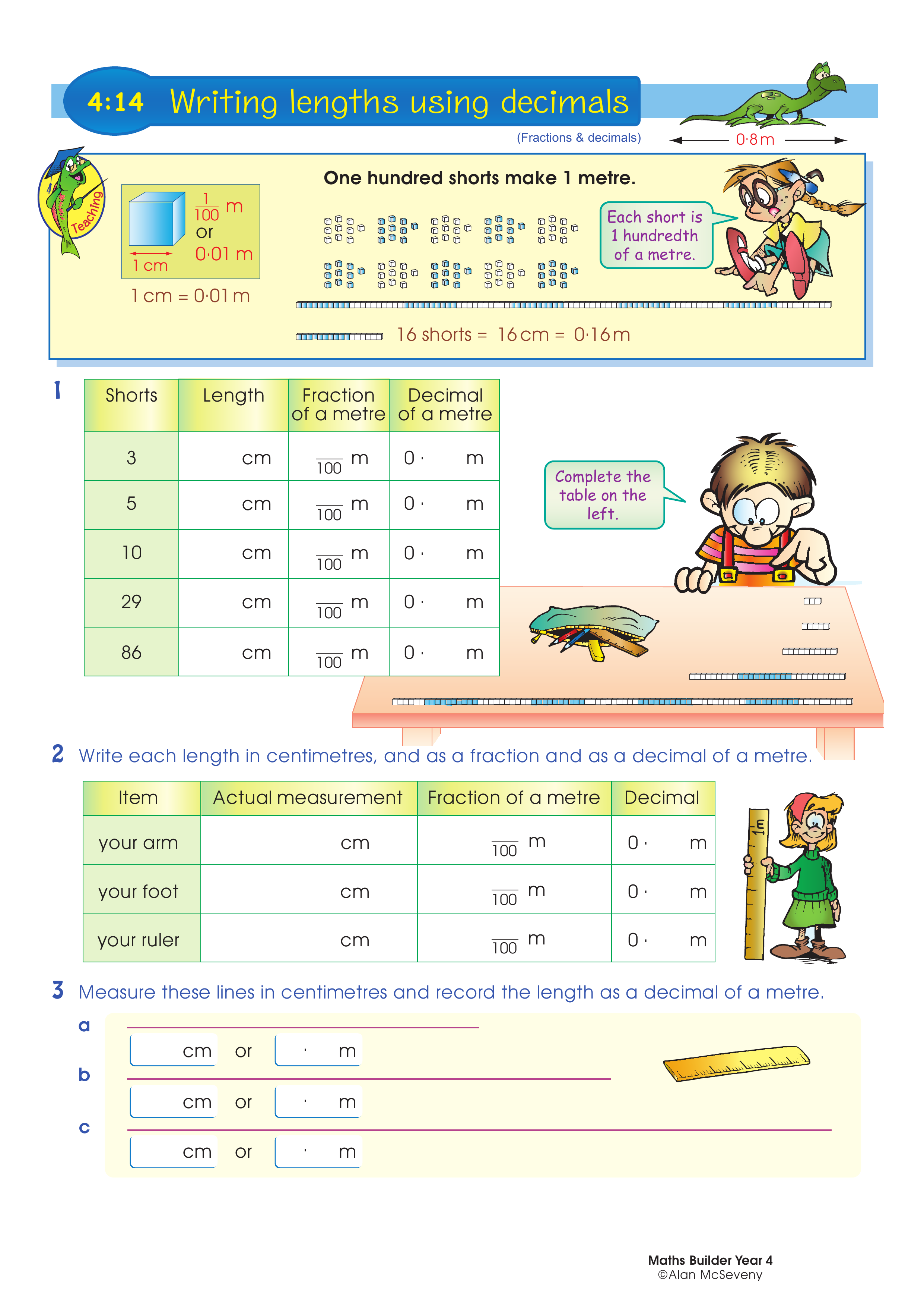 Writing lengths using decimals — worksheet preview