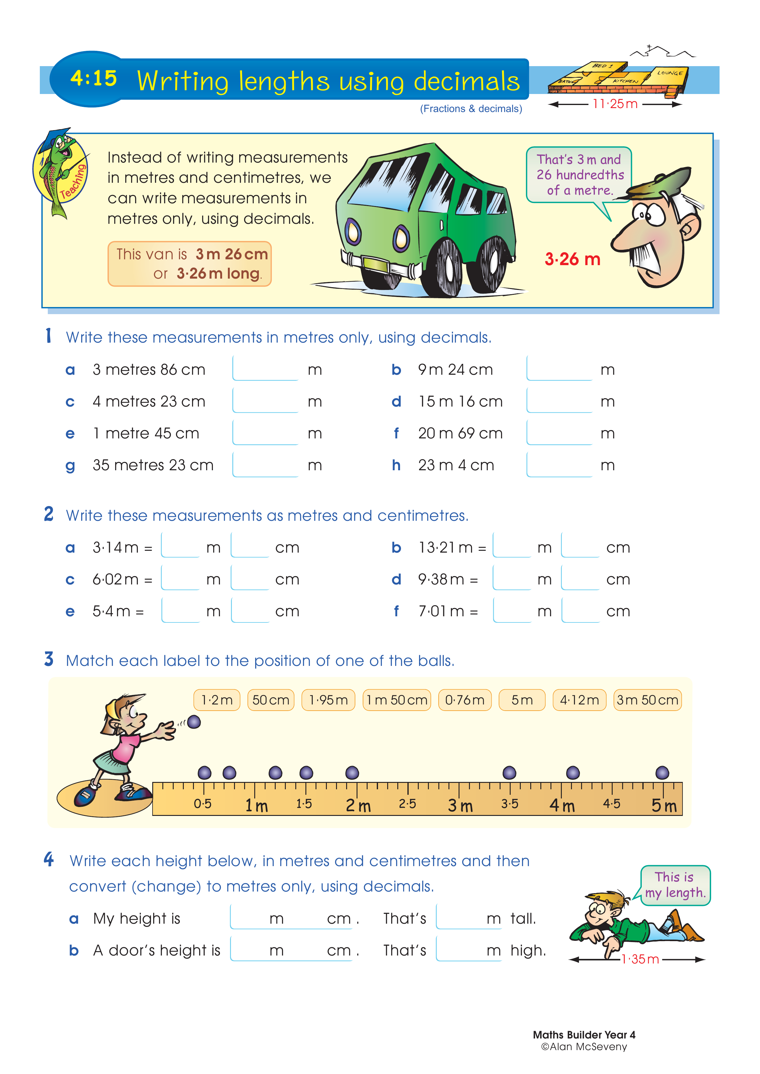Writing lengths using decimals — worksheet preview