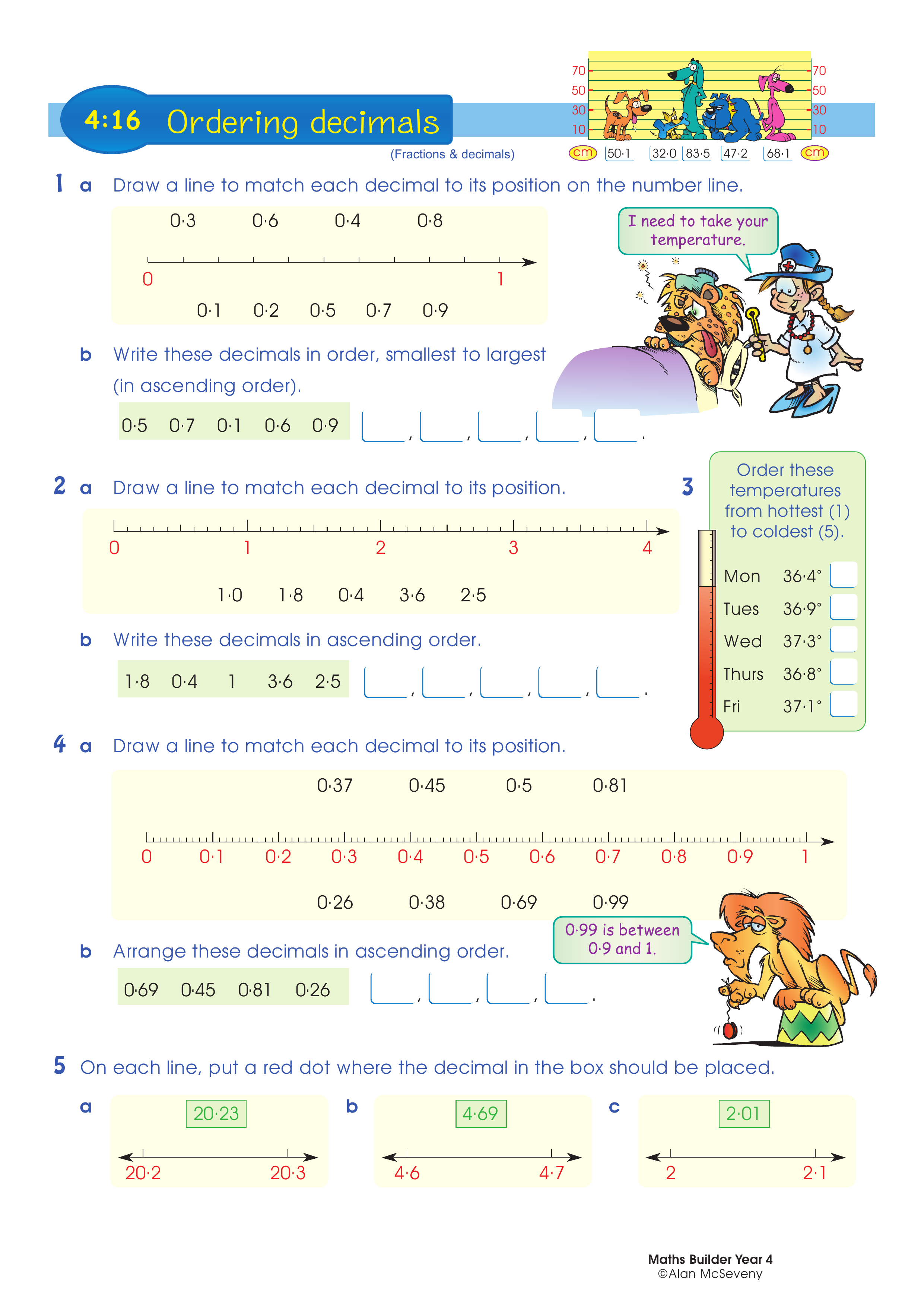Ordering decimals — worksheet preview