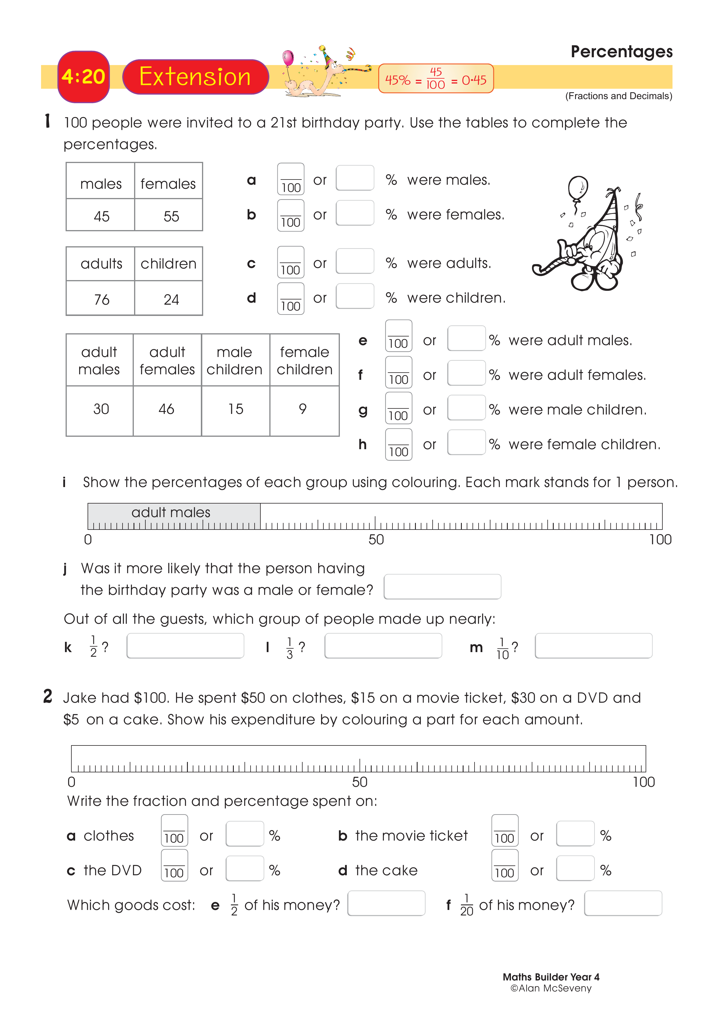 Percentages — worksheet preview