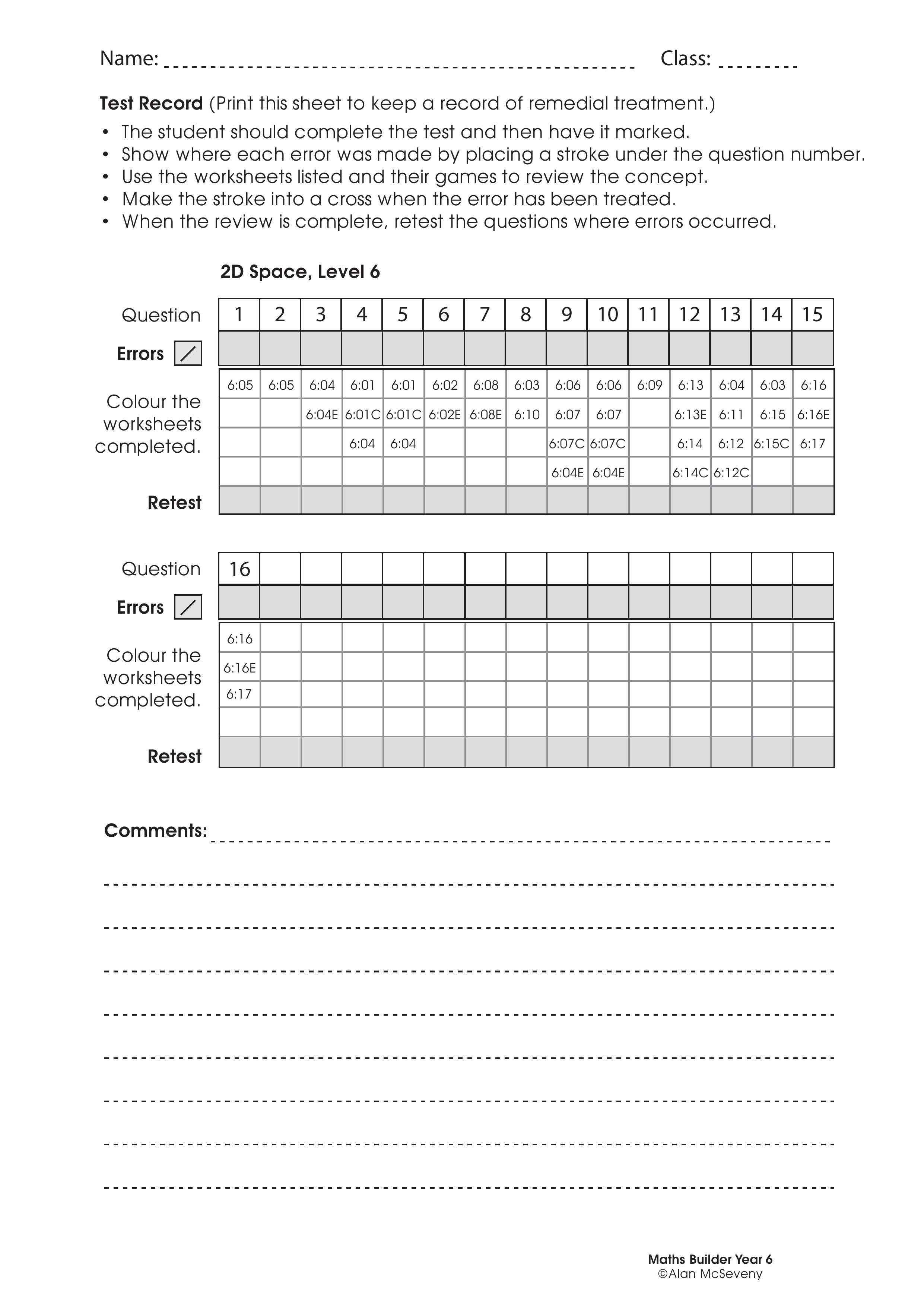Assessment test records — worksheet preview