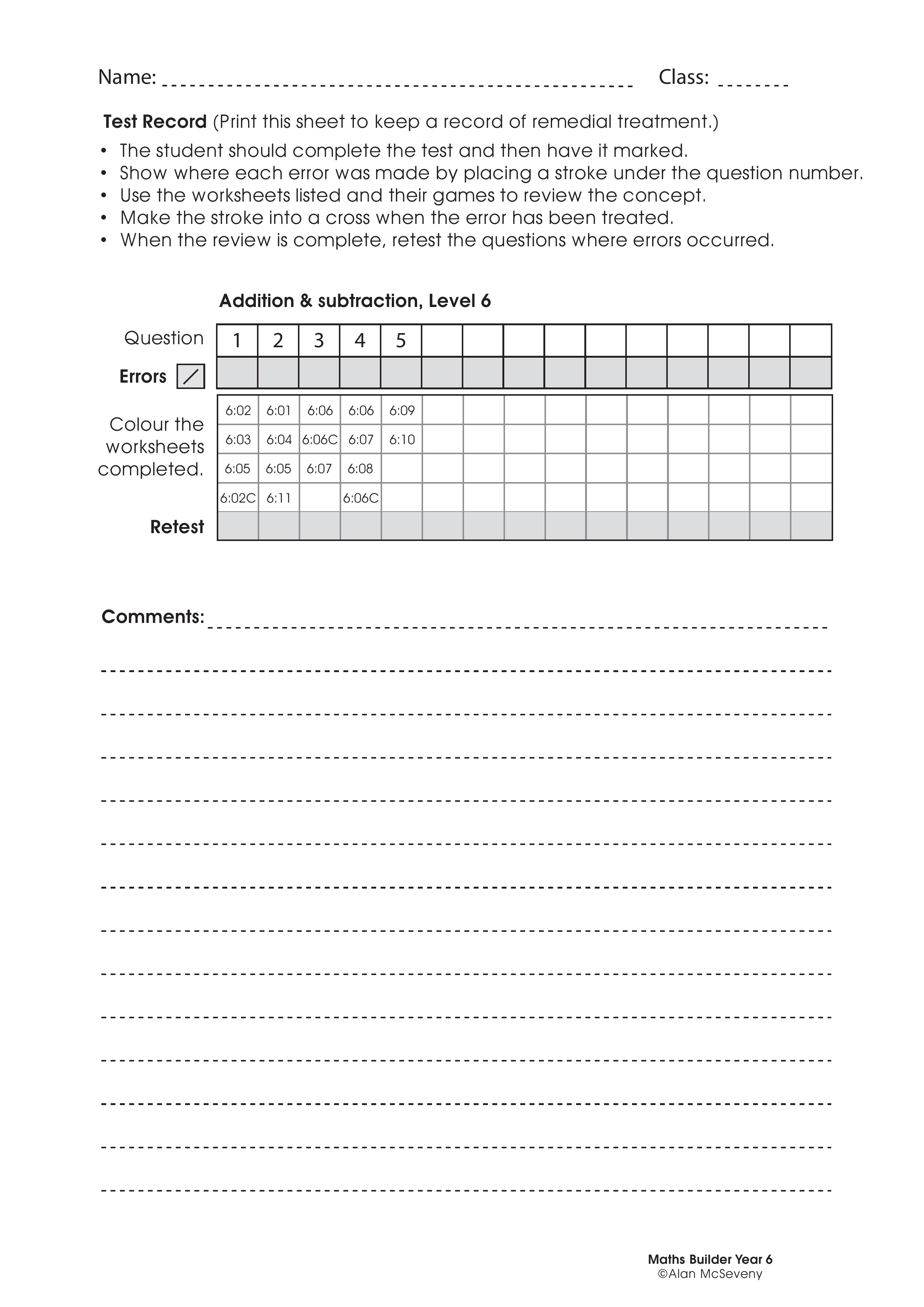 Assessment test records — worksheet preview