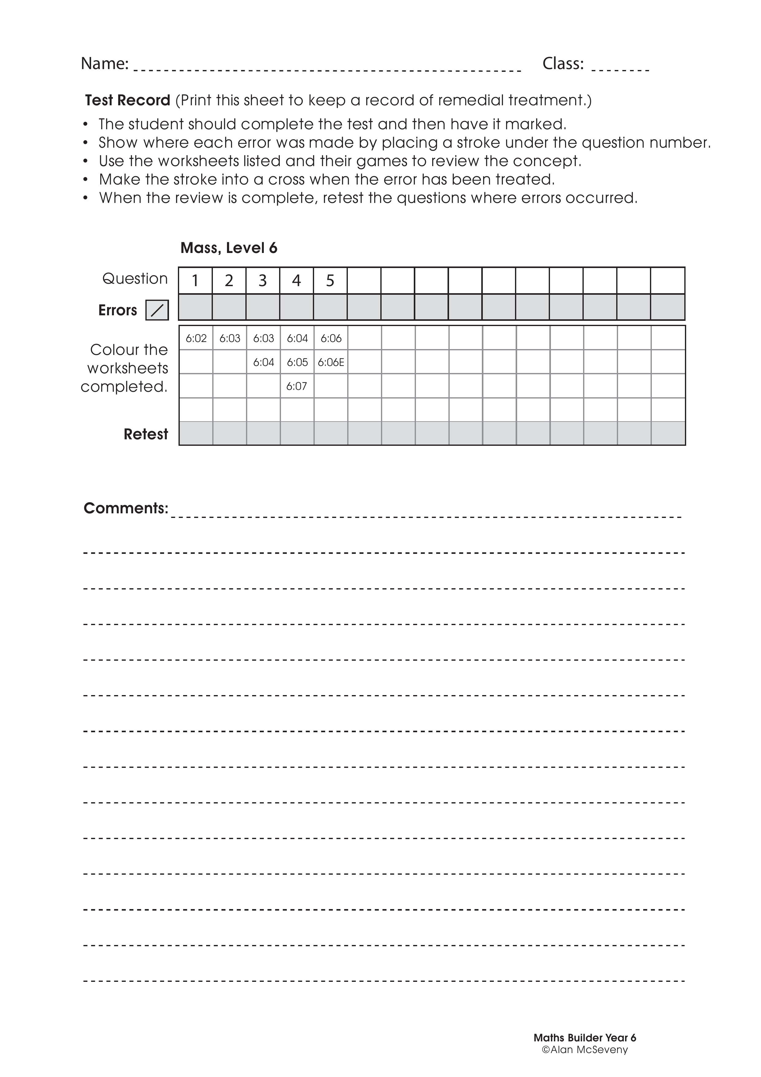 Assessment test records — worksheet preview