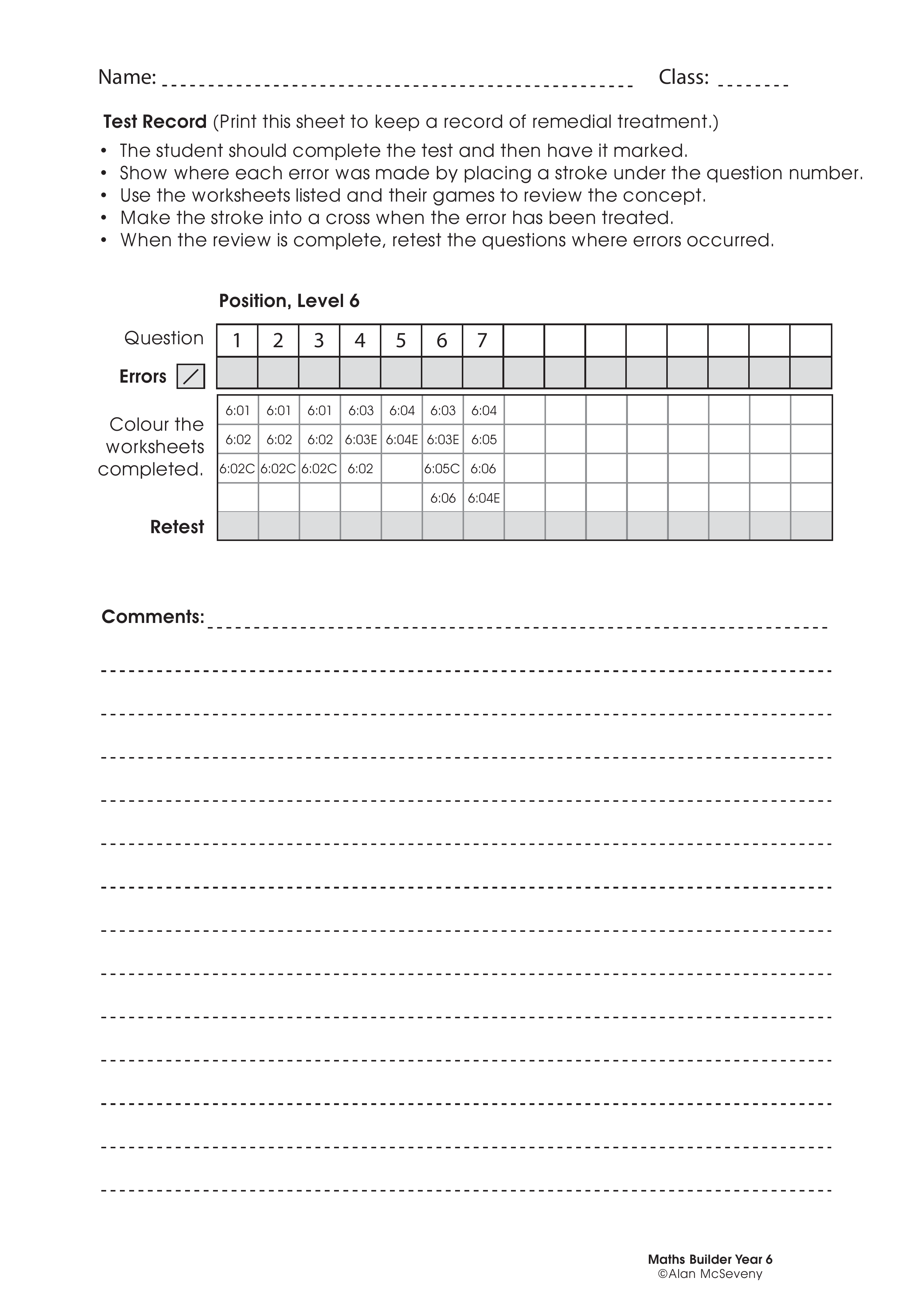 Assessment test records — worksheet preview