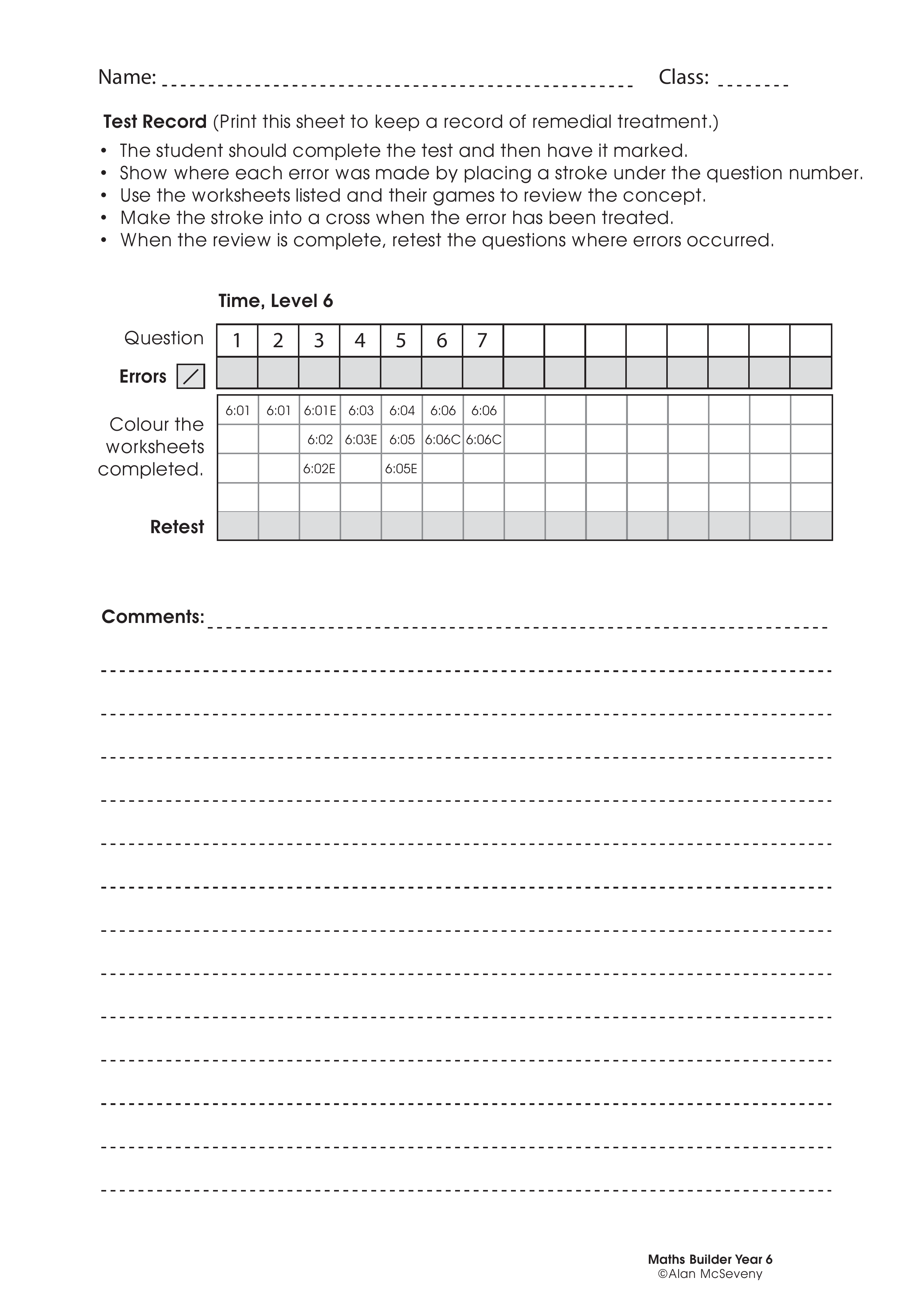 Assessment test records — worksheet preview