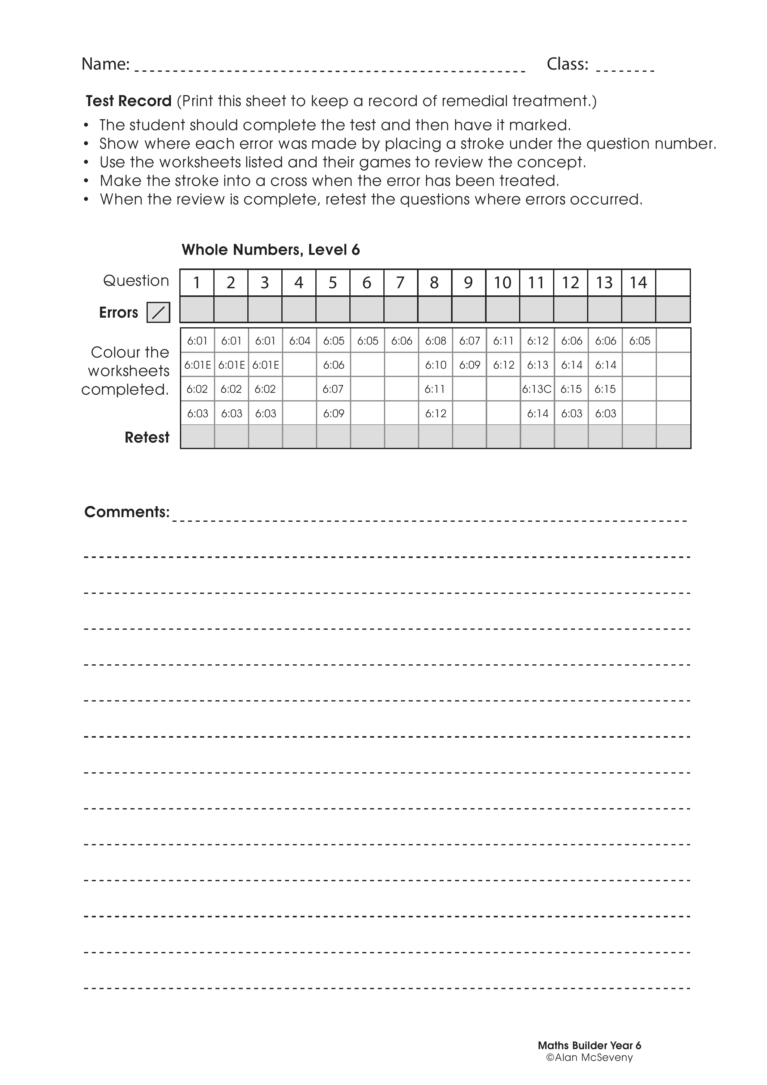 Assessment test records — worksheet preview