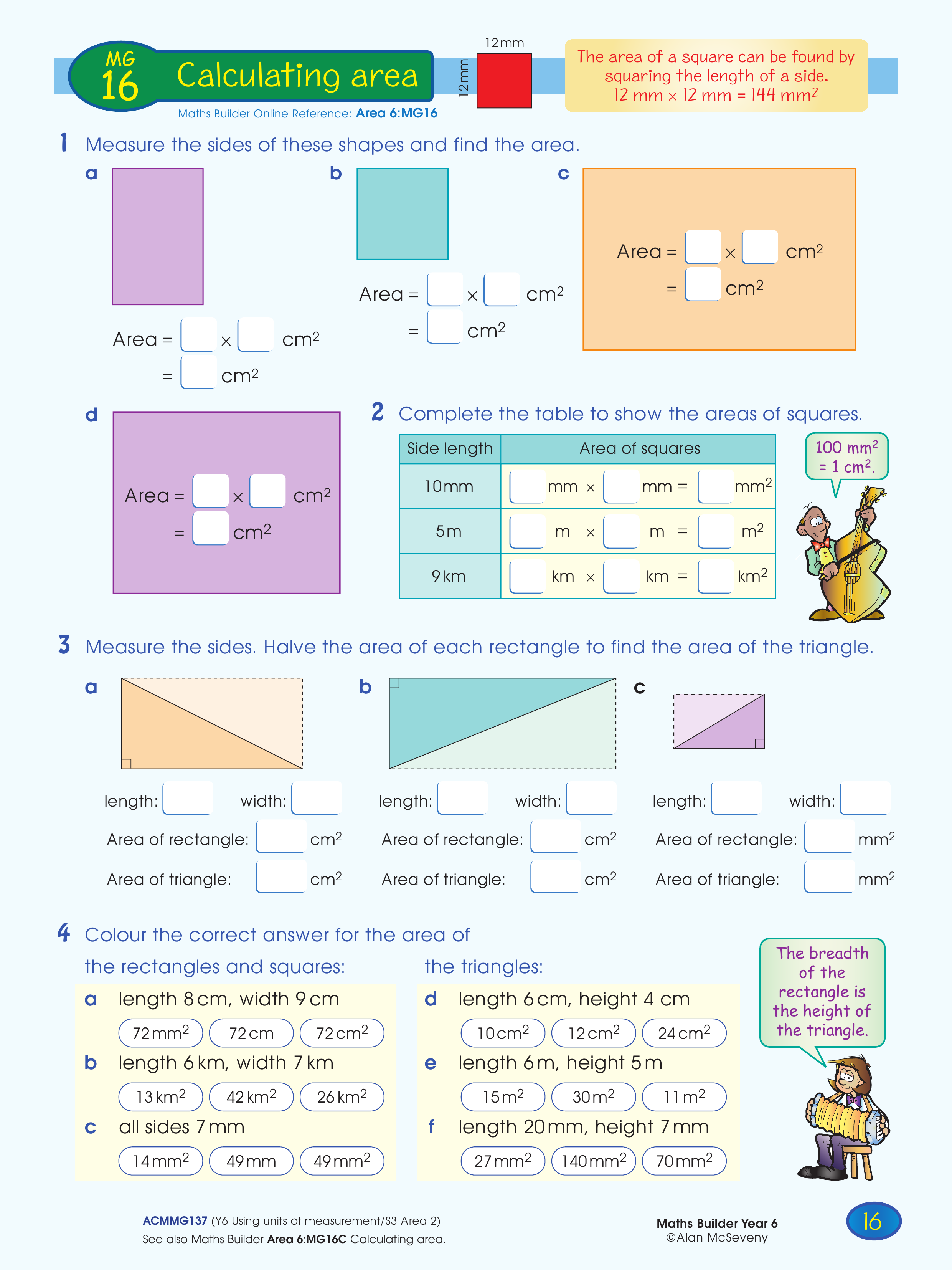 Calculating area — worksheet preview