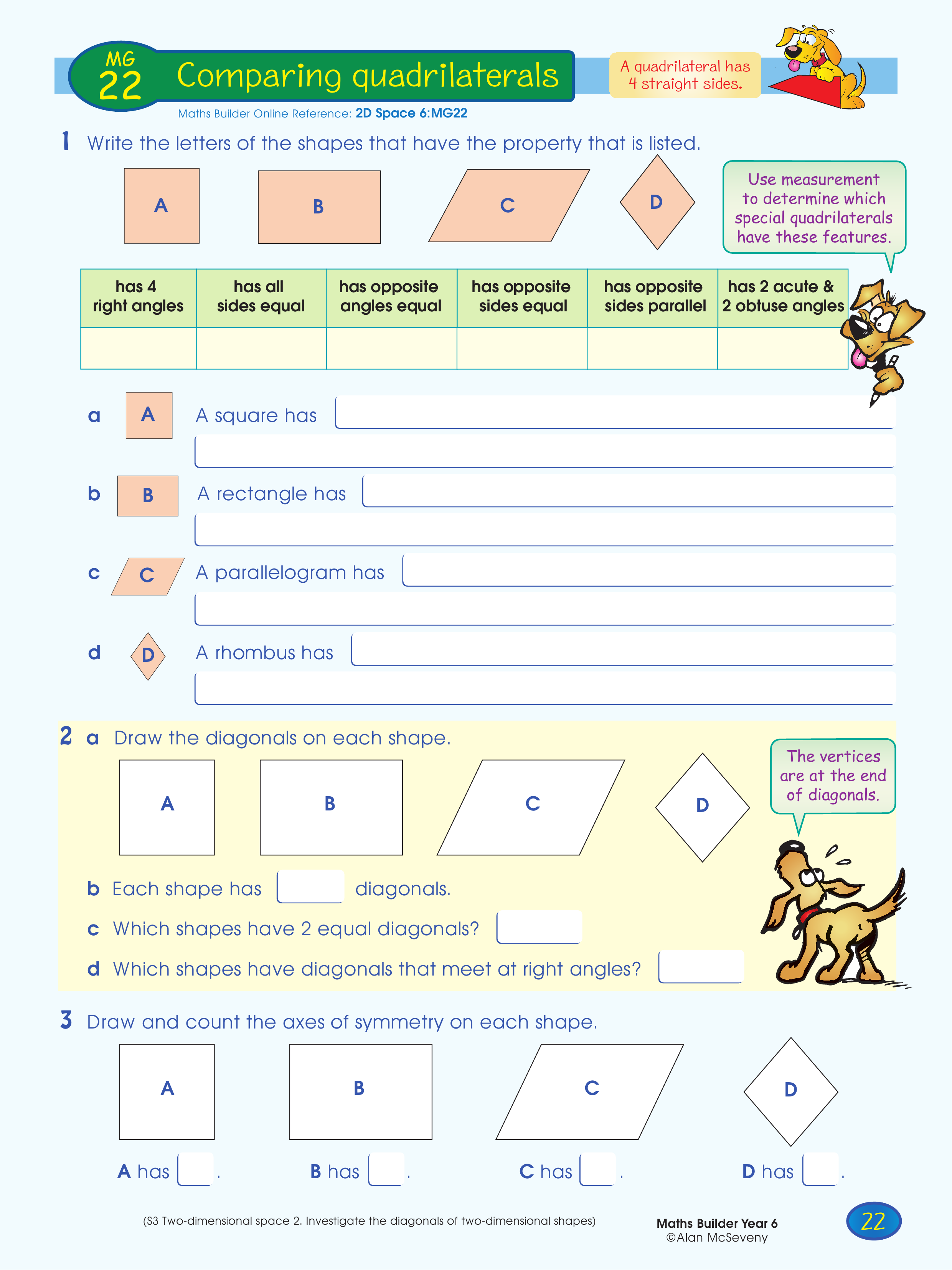 Comparing quadrilaterals — worksheet preview