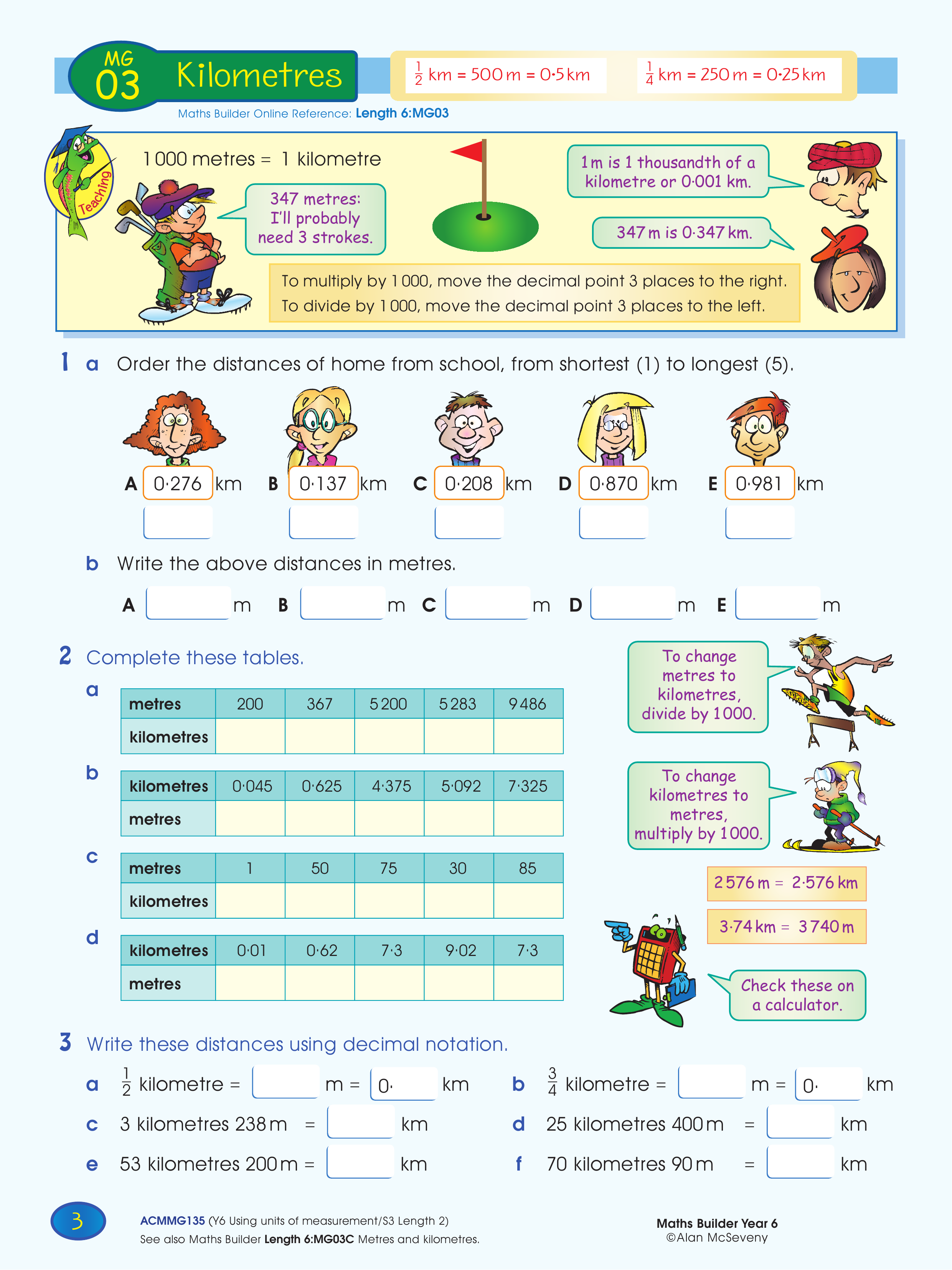 Kilometres — worksheet preview