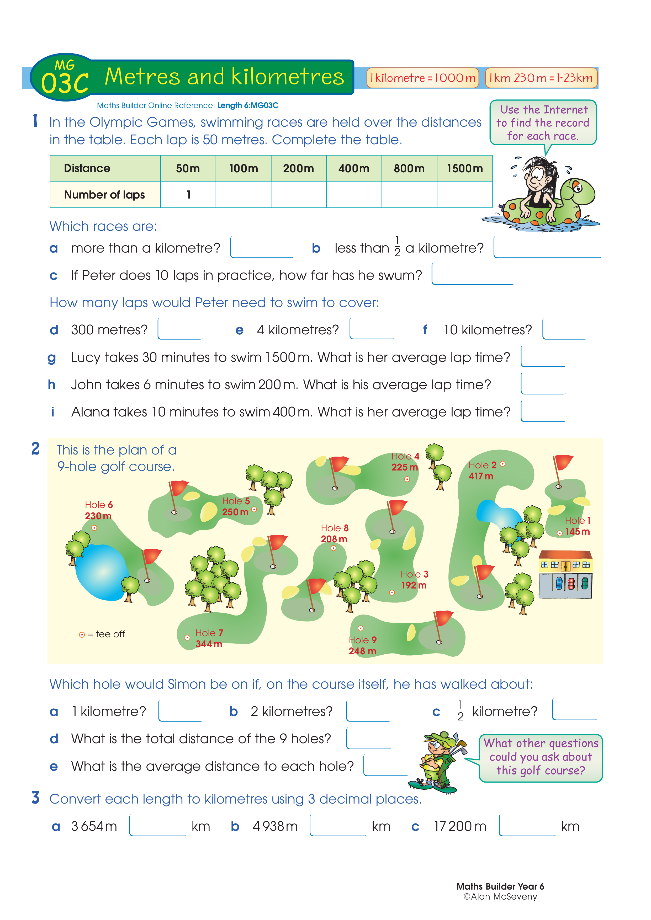 Metres and kilometres — worksheet preview